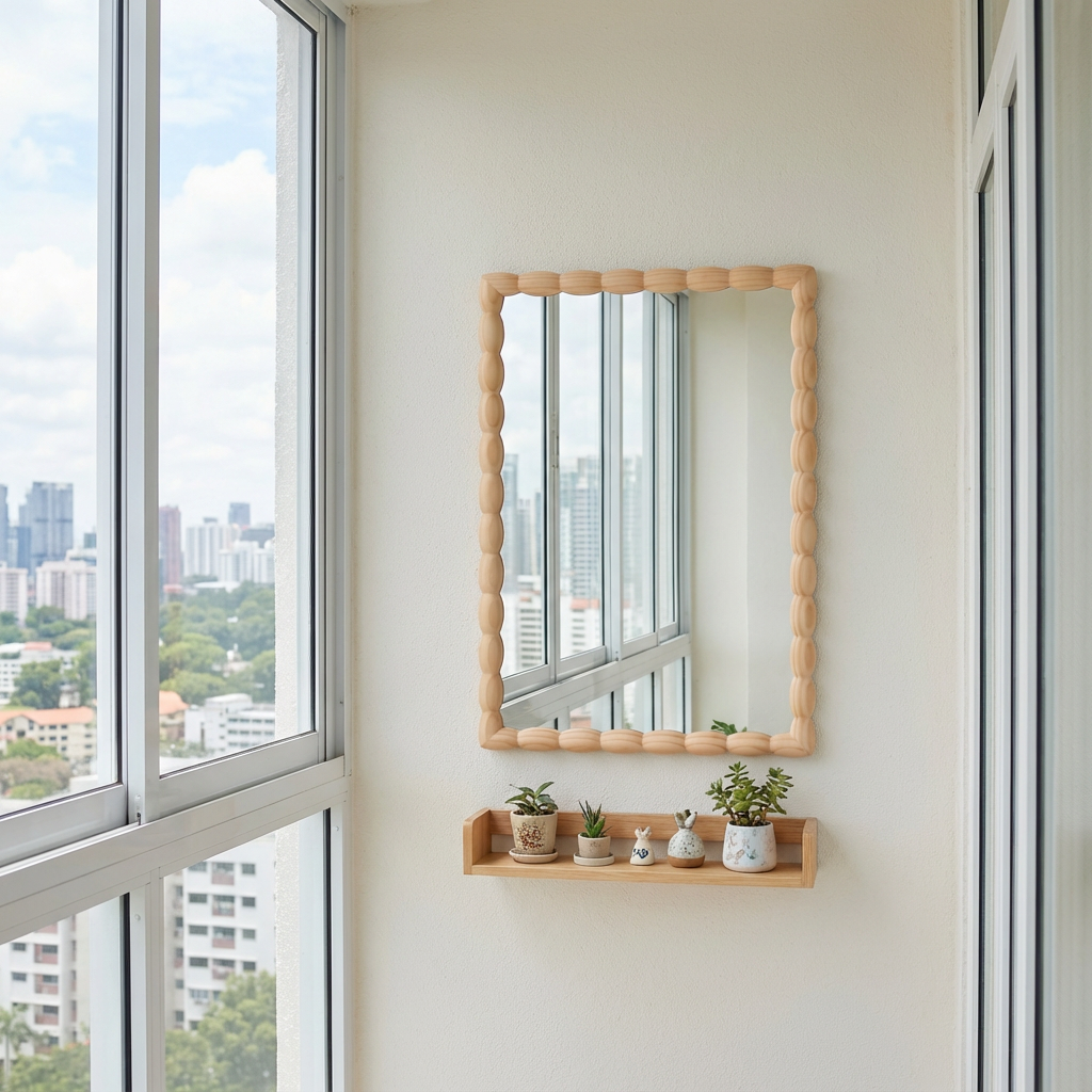 Solid Wood Decorative Mirror in Natural color