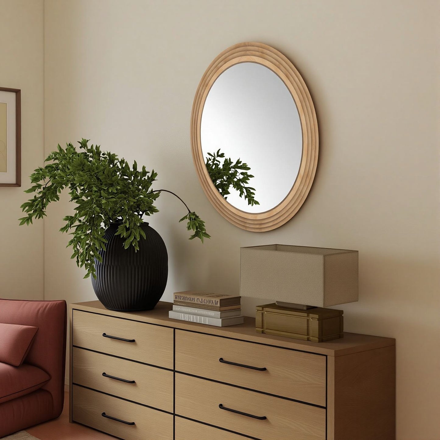 Round solid wood mirror
