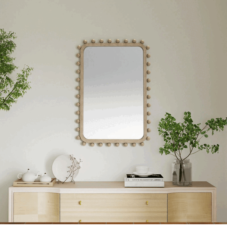 Soild wood frame mirror with wood beads