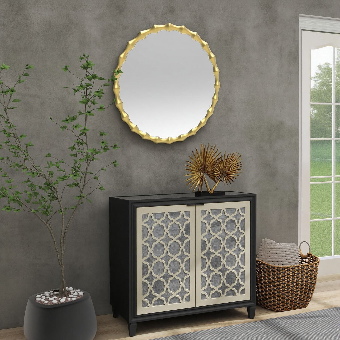 Solid wood mirror in gold finish