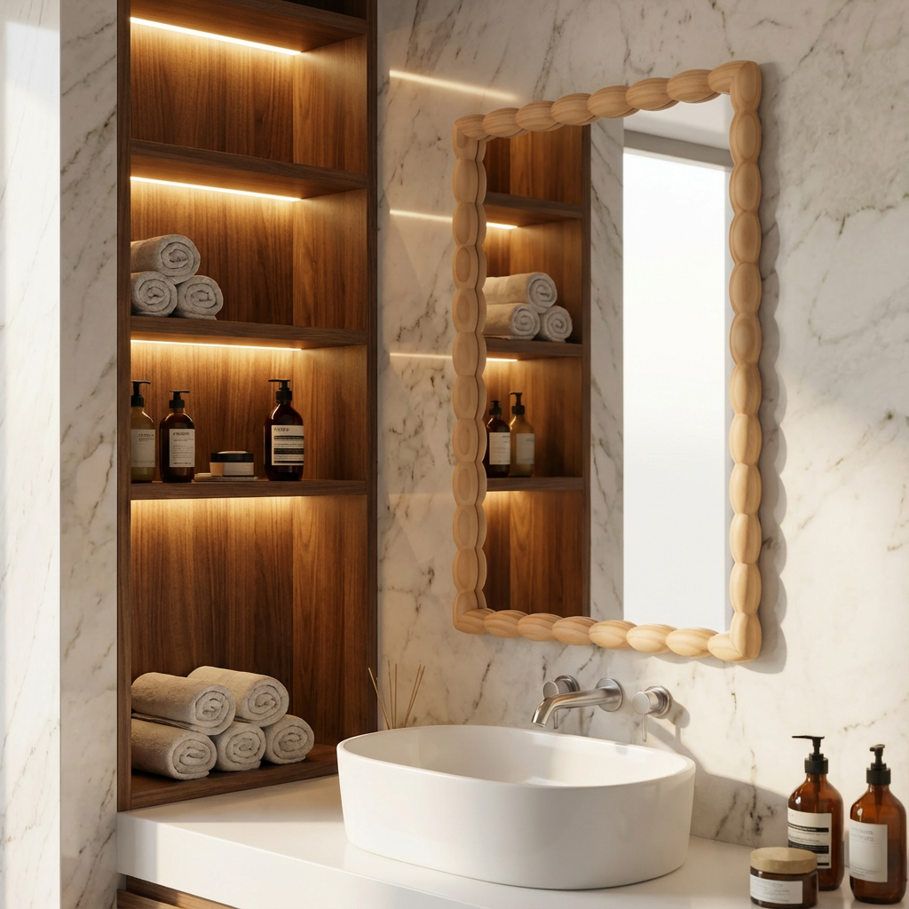 Solid Wood Decorative Mirror in Natural color