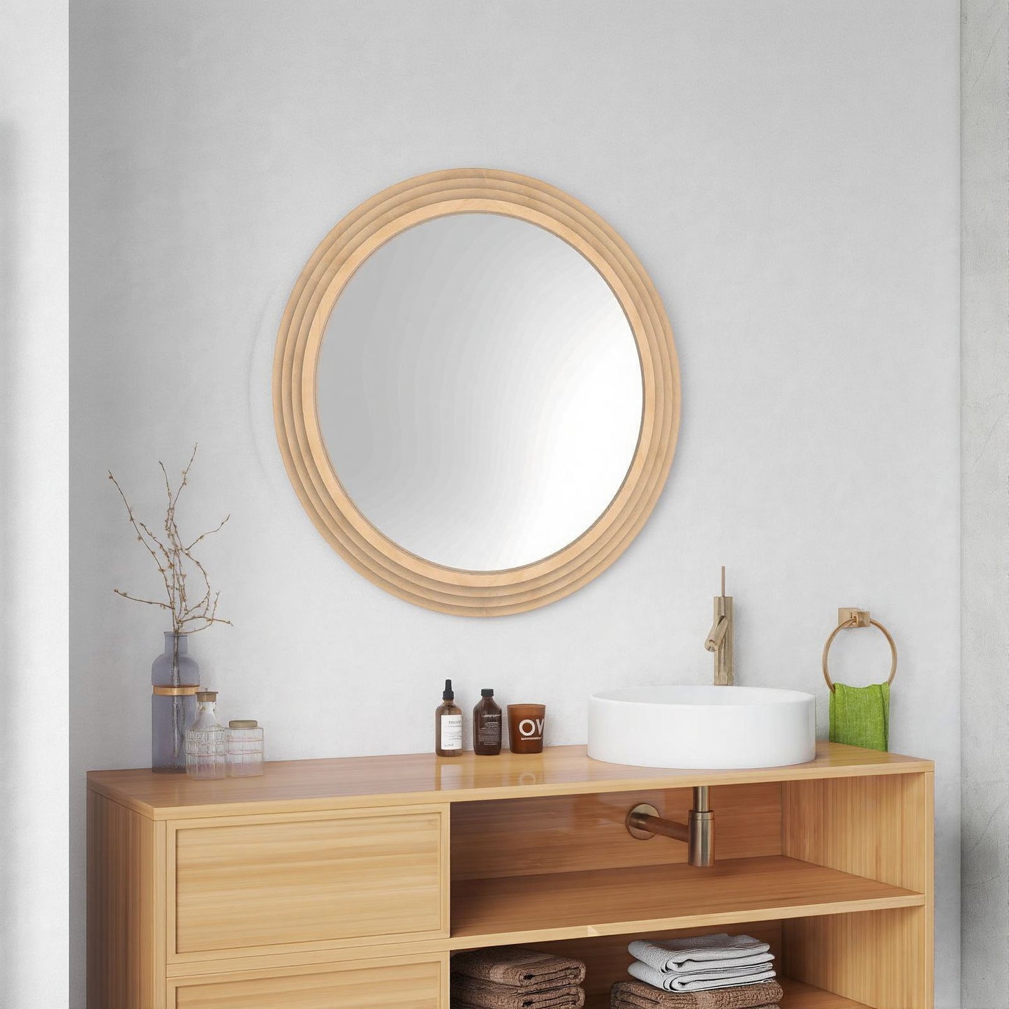 Round solid wood mirror