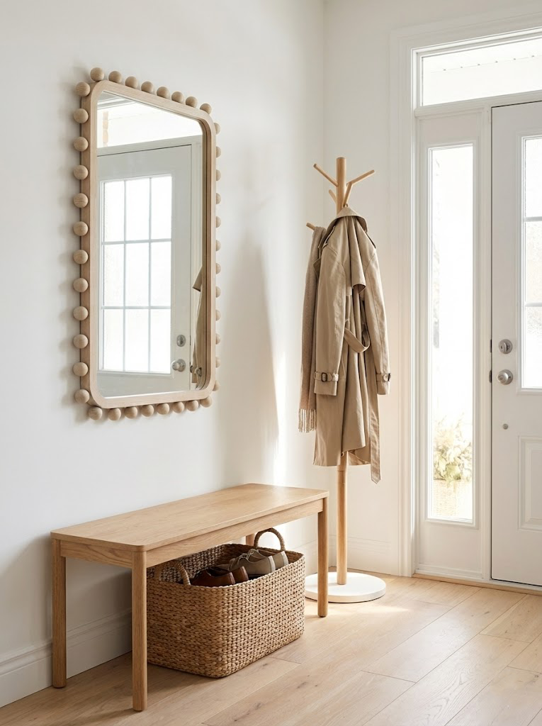 Soild wood frame mirror with wood beads