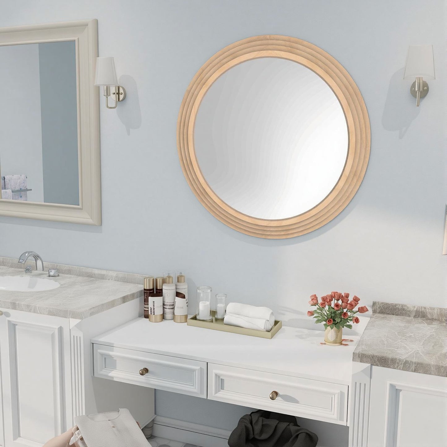 Round solid wood mirror