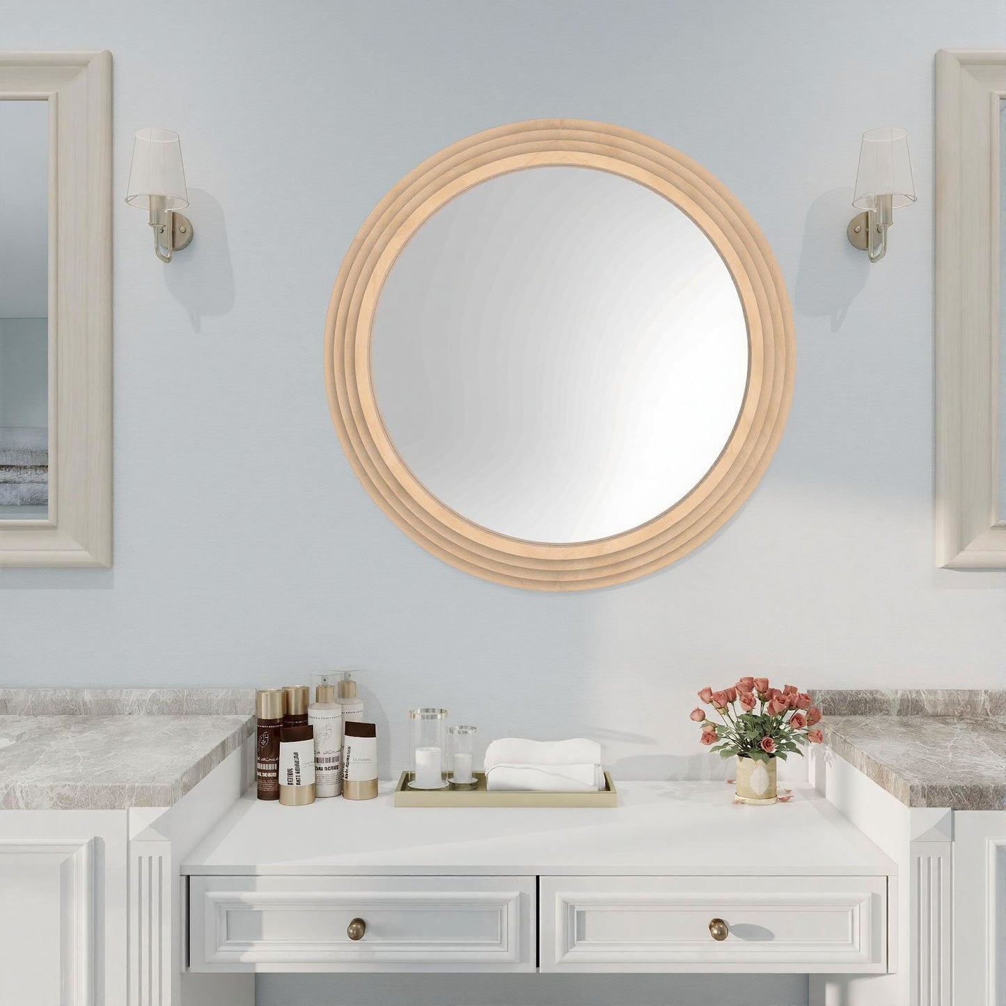 Round solid wood mirror