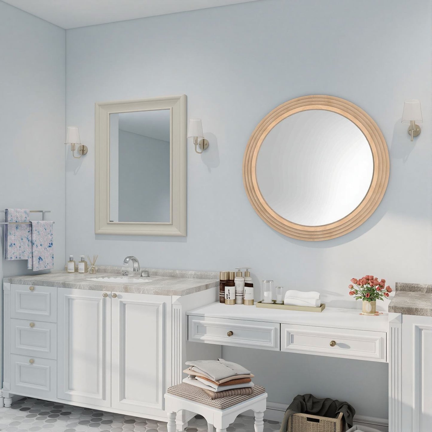 Round solid wood mirror