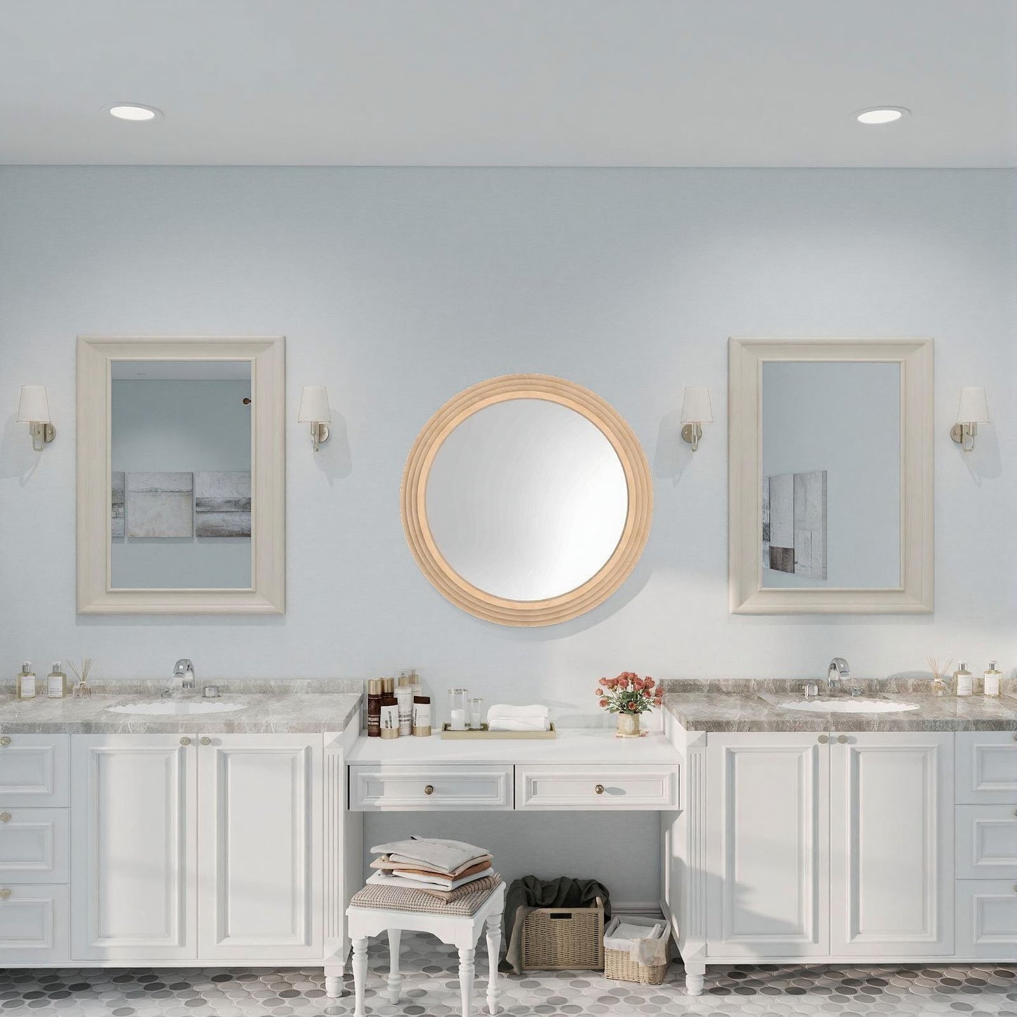 Round solid wood mirror