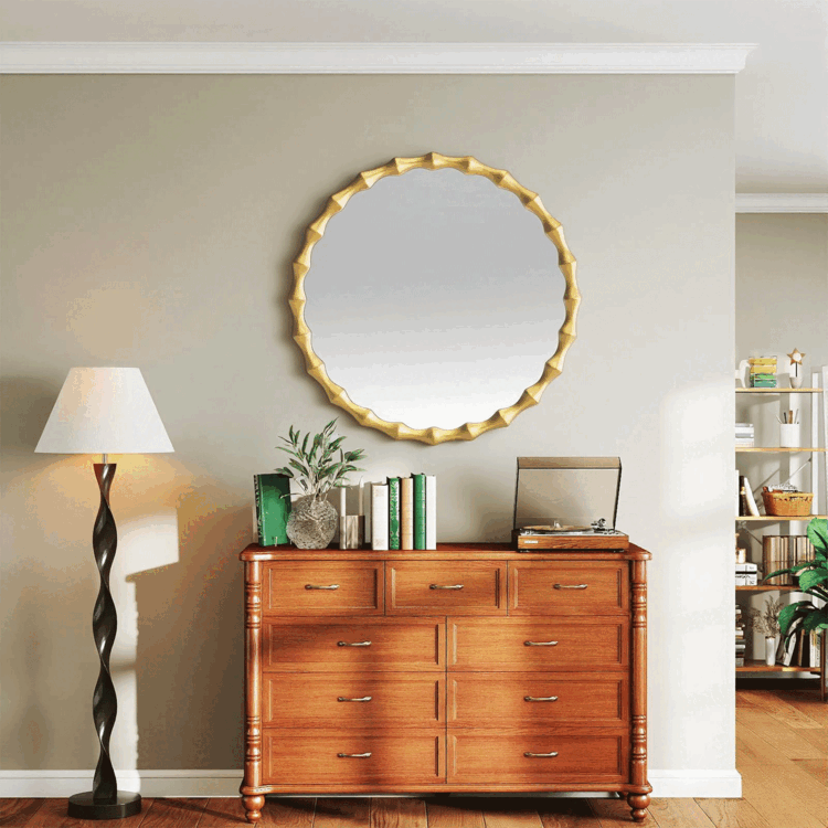 Solid wood mirror in gold finish