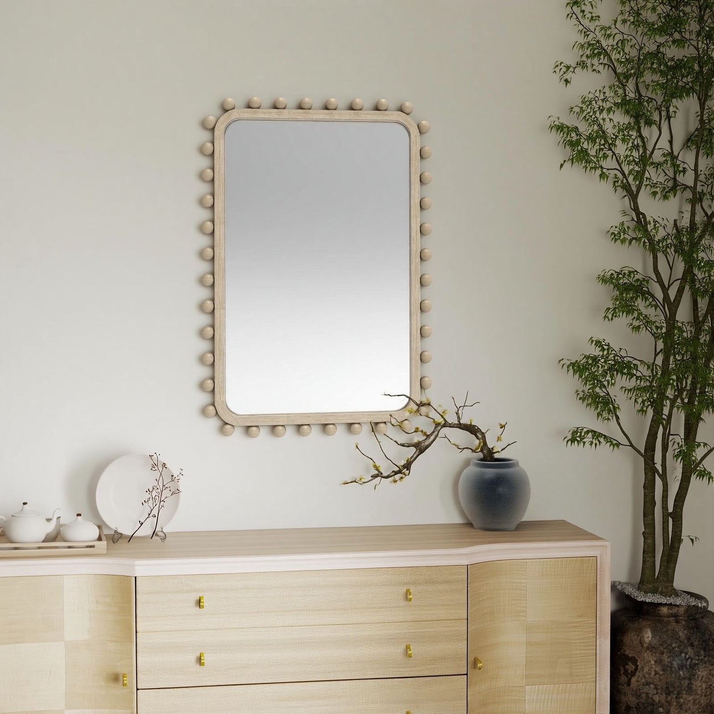Soild wood frame mirror with wood beads