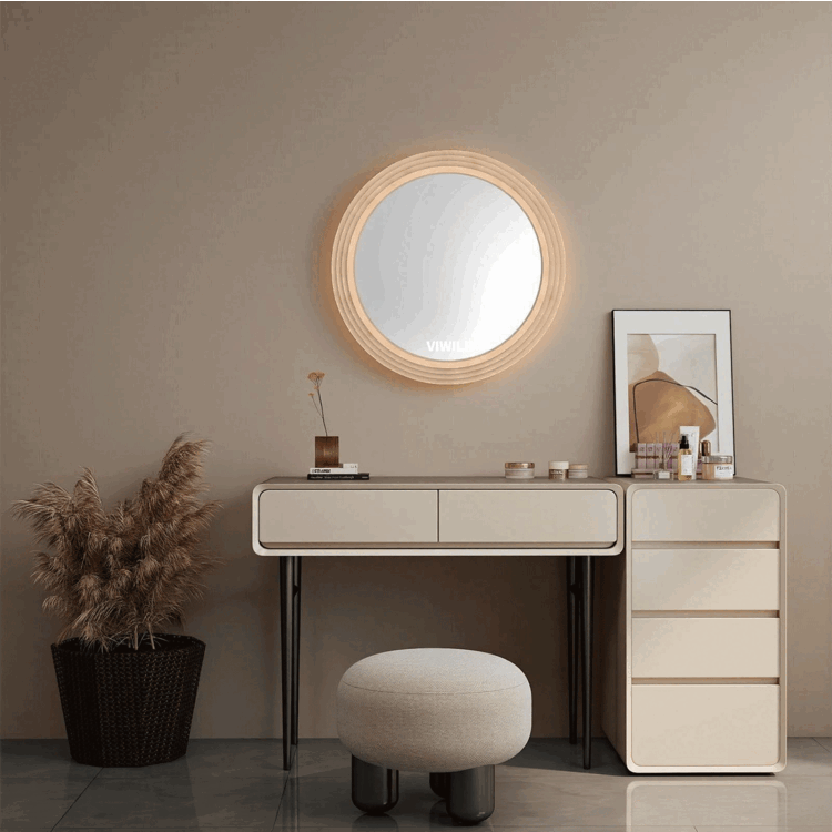 Round solid wood mirror