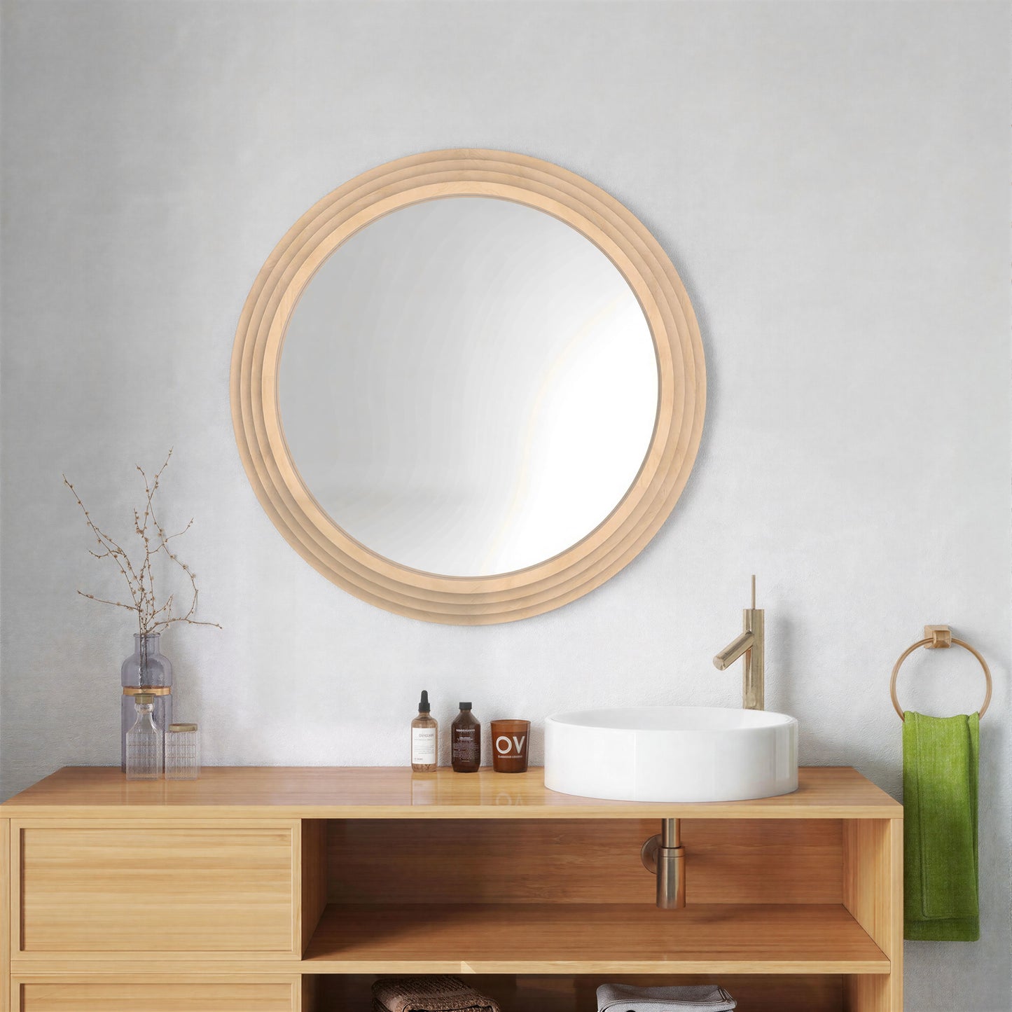 Round solid wood mirror