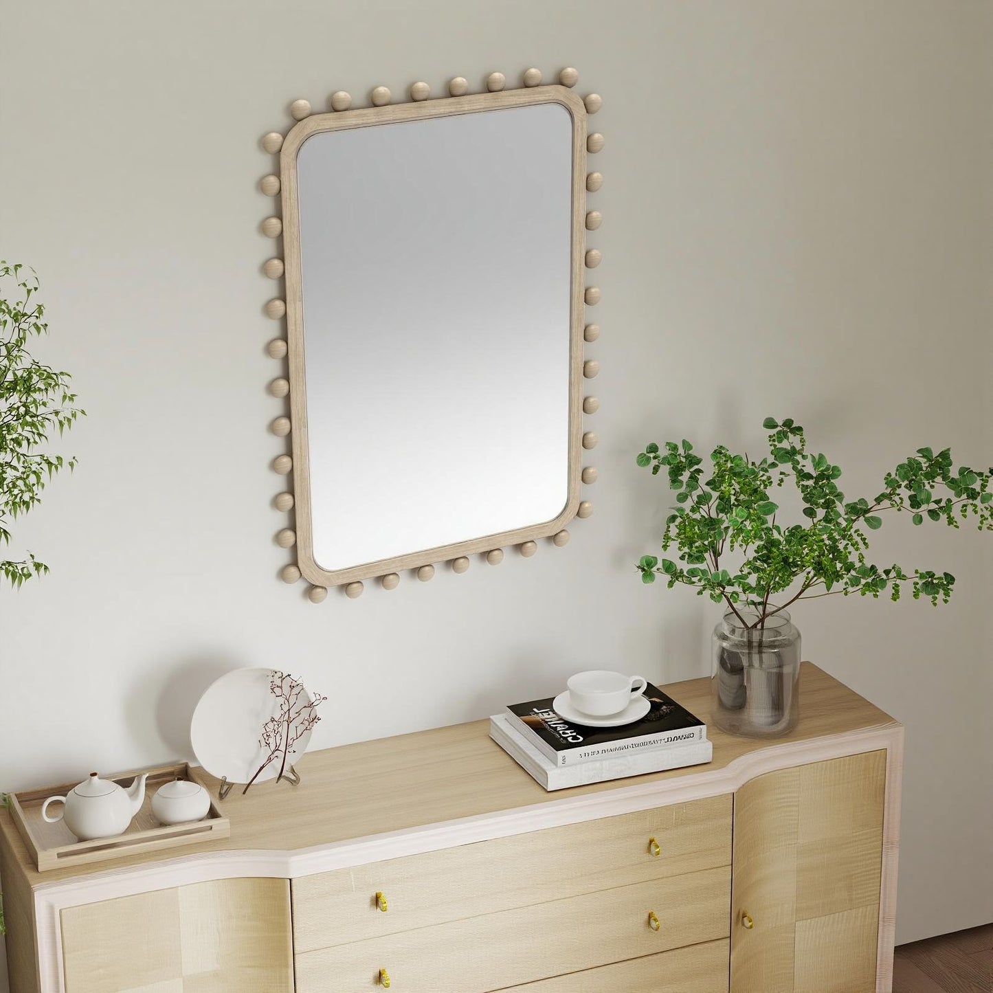 Soild wood frame mirror with wood beads