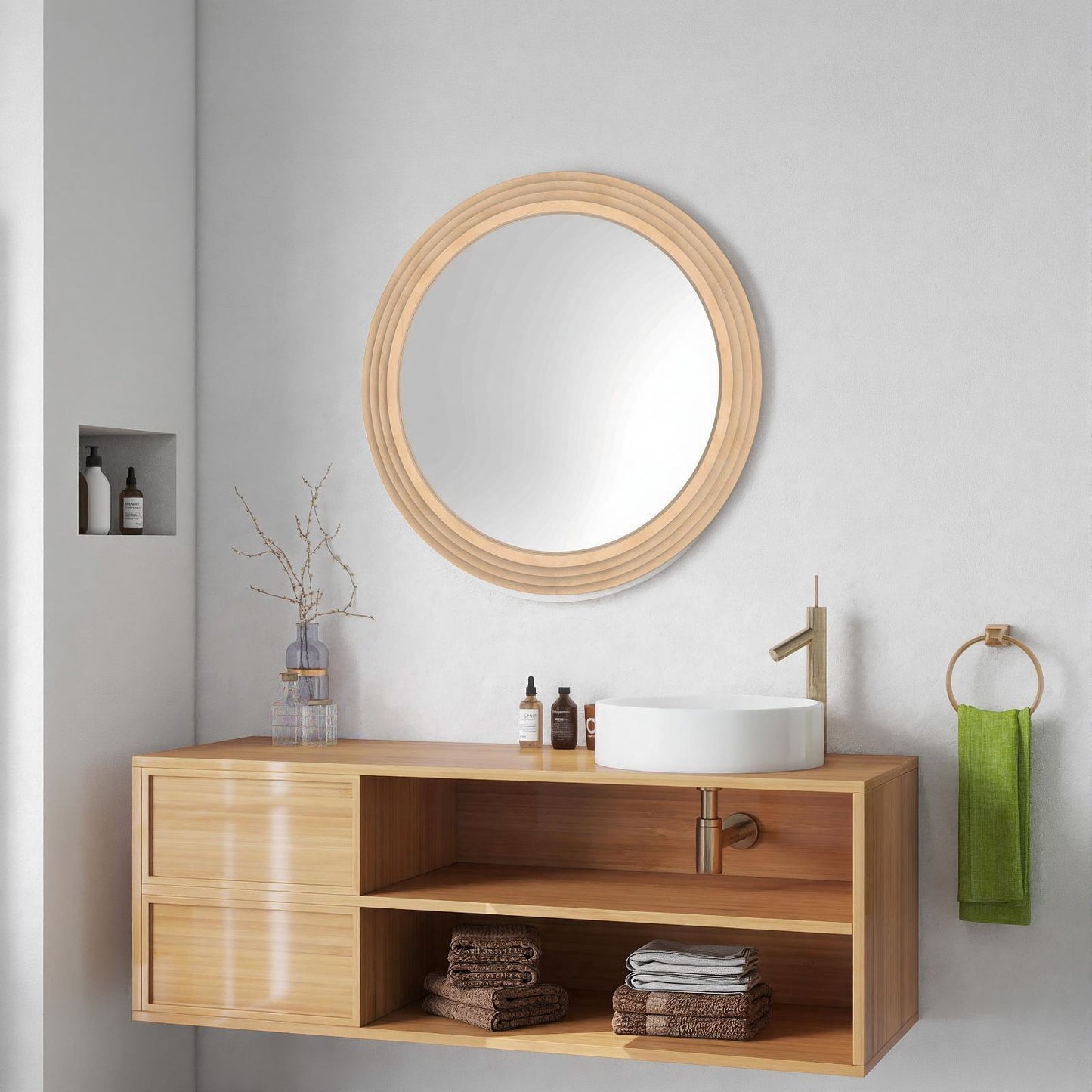 Round solid wood mirror