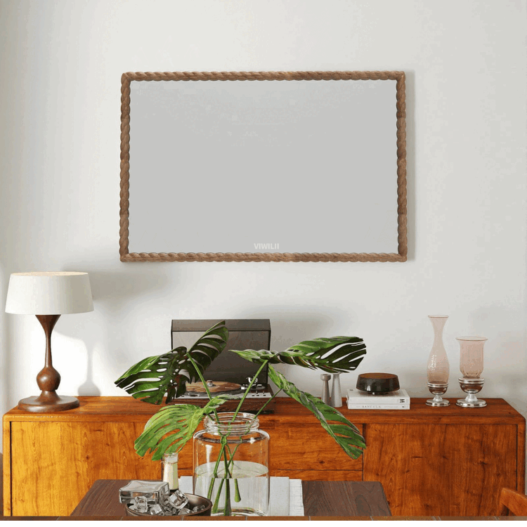 Solid wood rectangle frame mirror with rope style