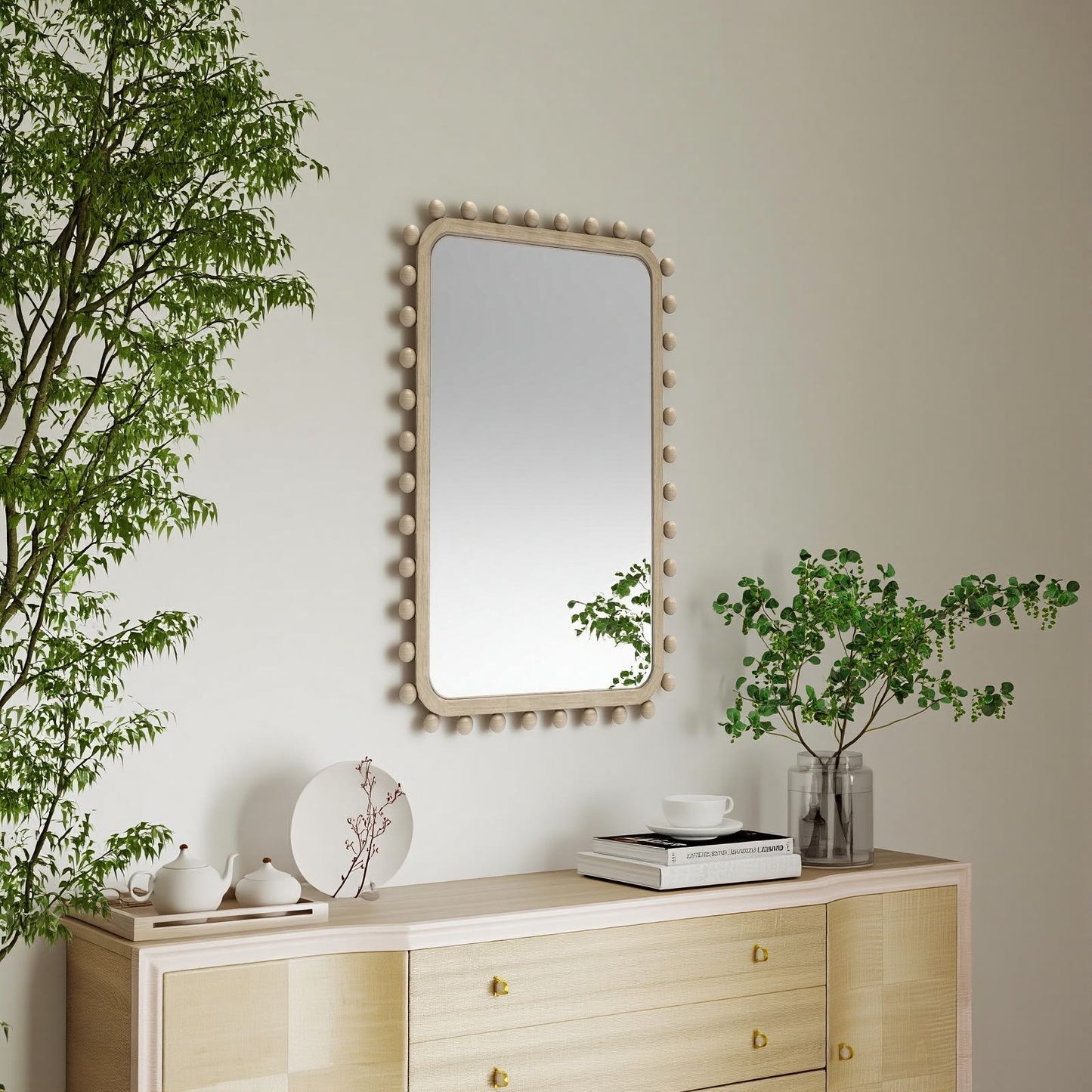 Soild wood frame mirror with wood beads