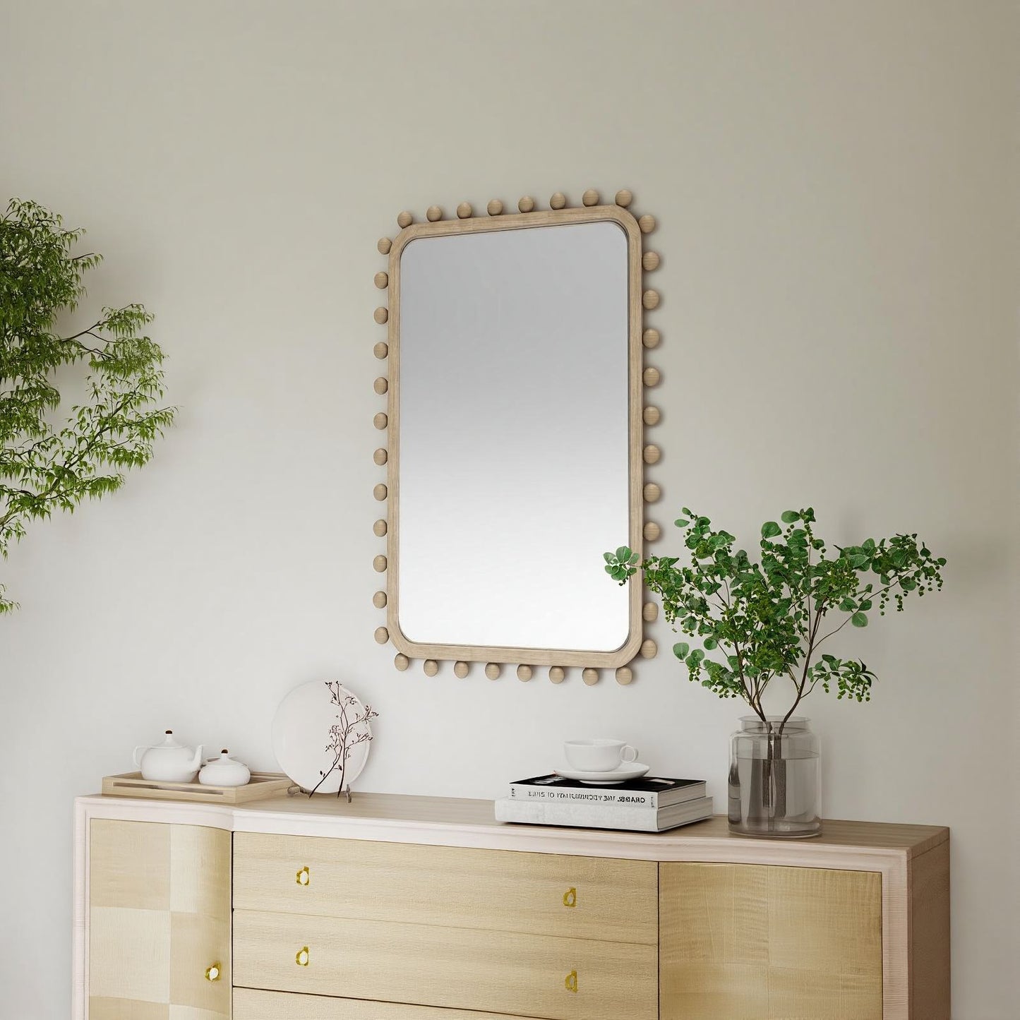Soild wood frame mirror with wood beads
