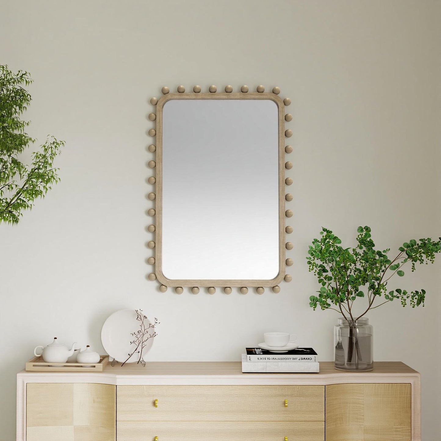 Soild wood frame mirror with wood beads