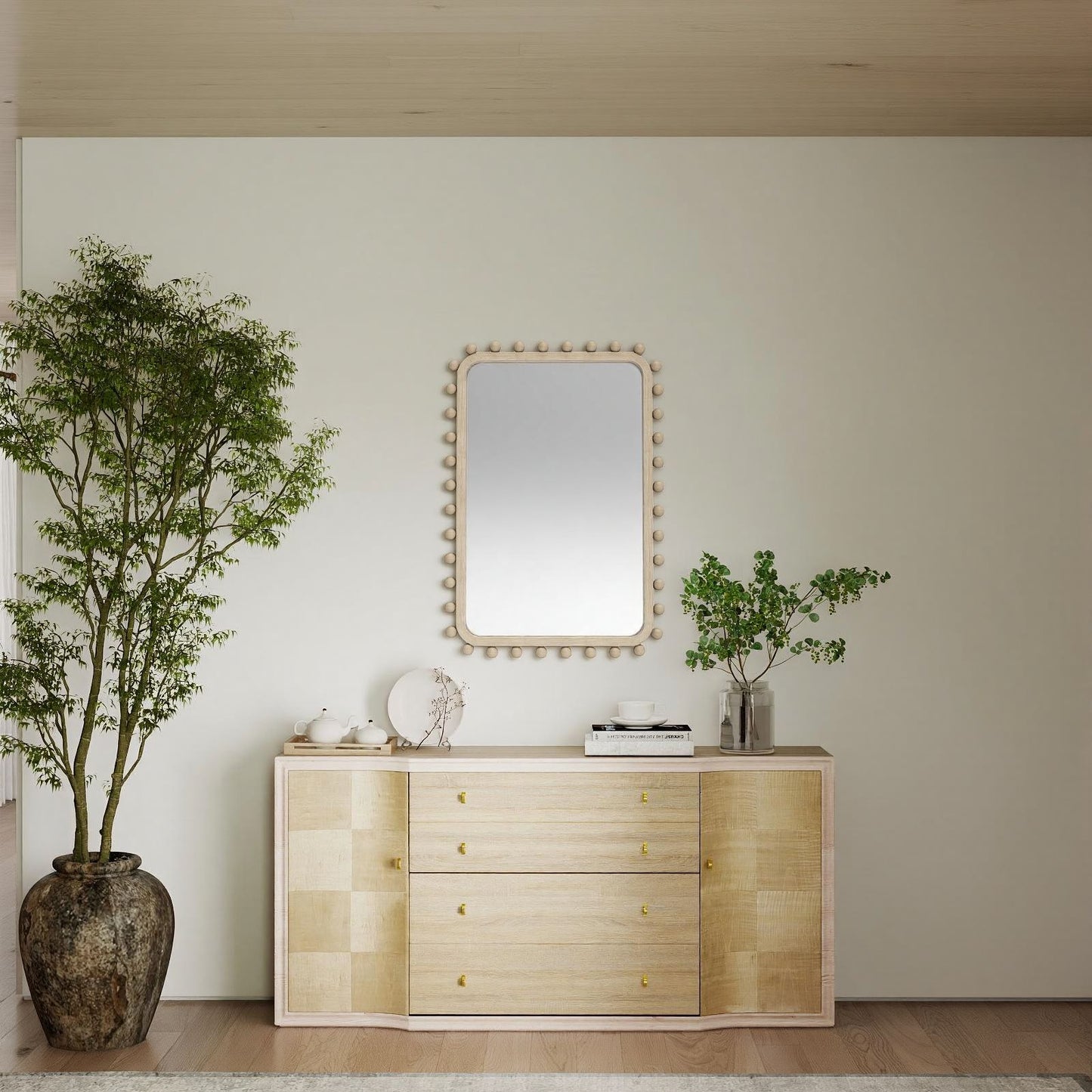 Soild wood frame mirror with wood beads