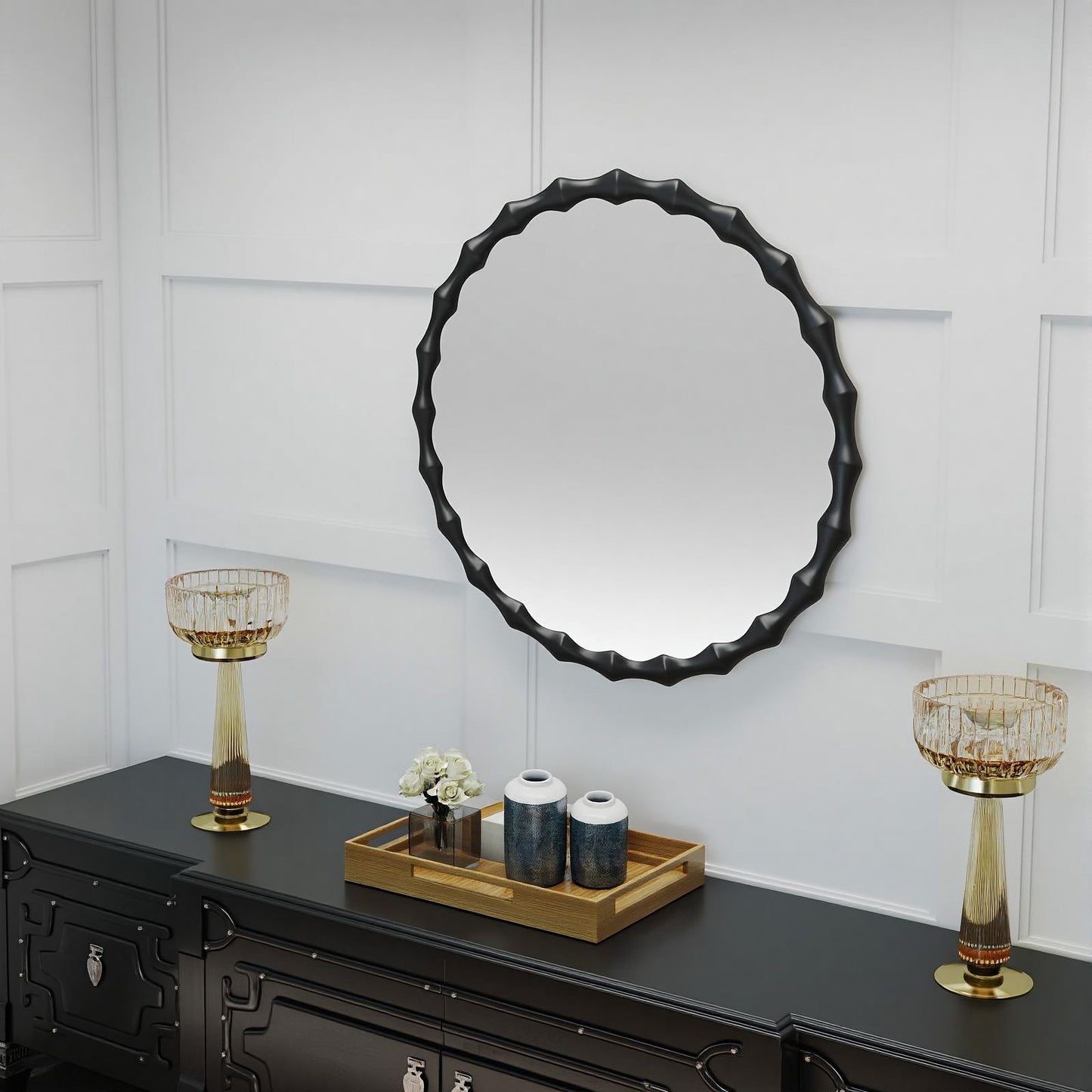 Solid wood mirror in black finish