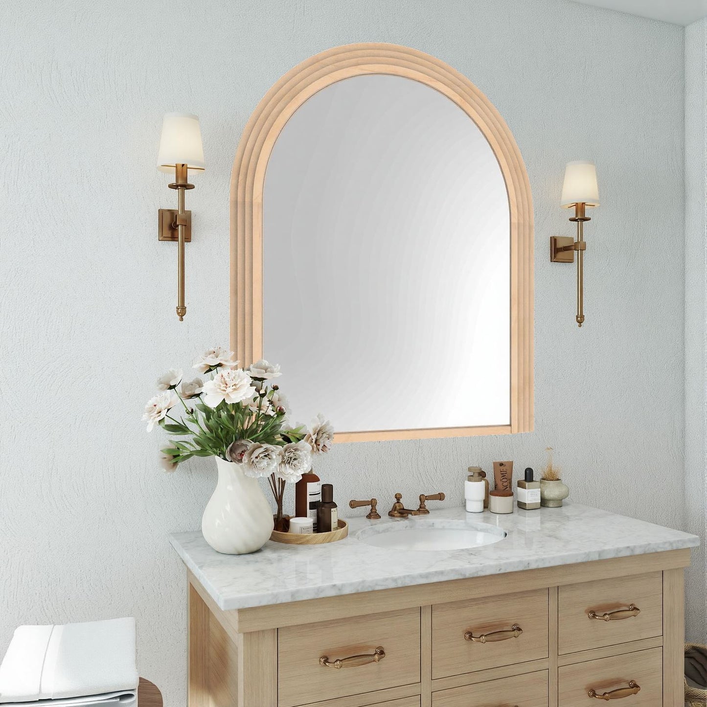 Solid wood mirror with arched shape