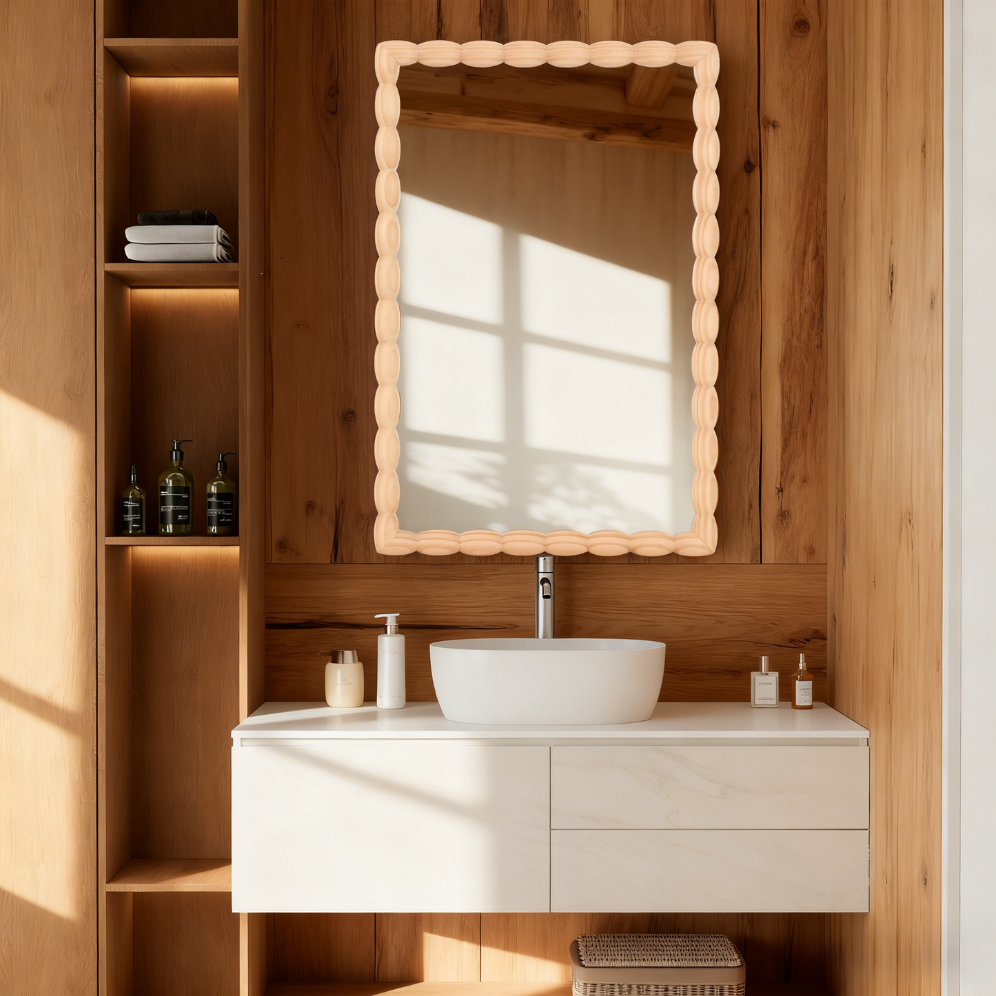 Solid Wood Decorative Mirror in Natural color