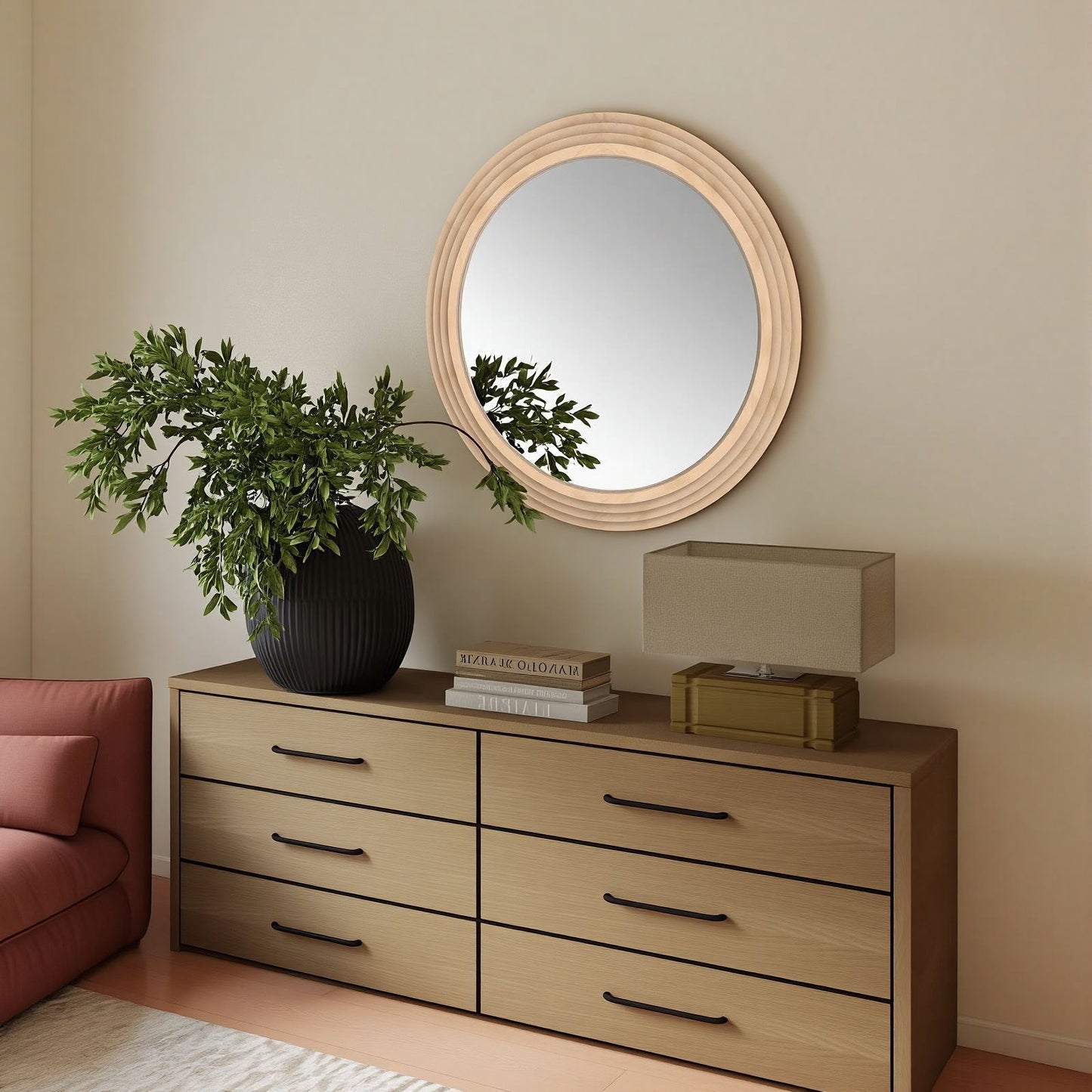 Round solid wood mirror