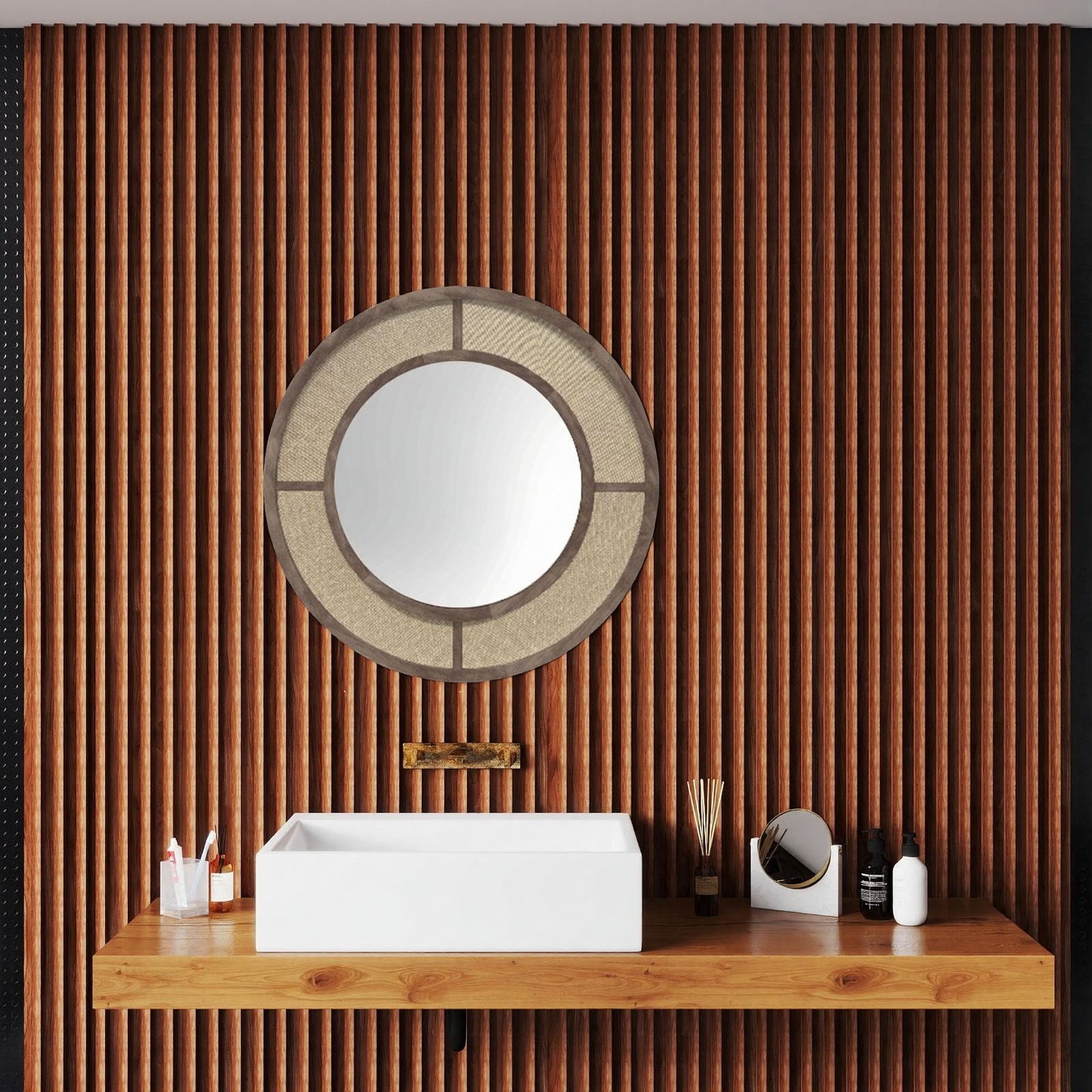 Decorative Round Wood Mirror