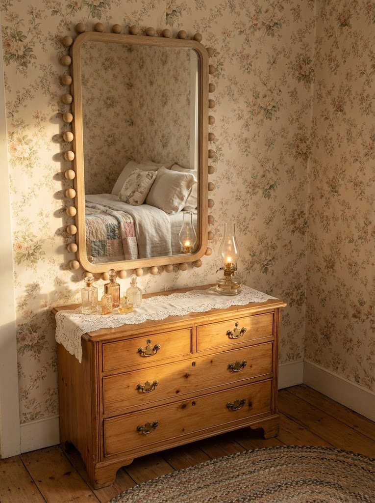 Soild wood frame mirror with wood beads