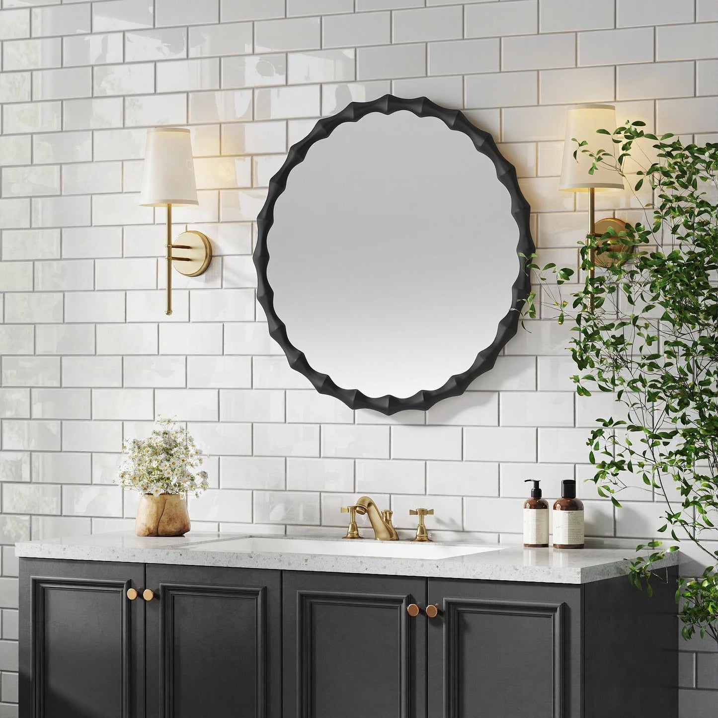 Solid wood mirror in black finish
