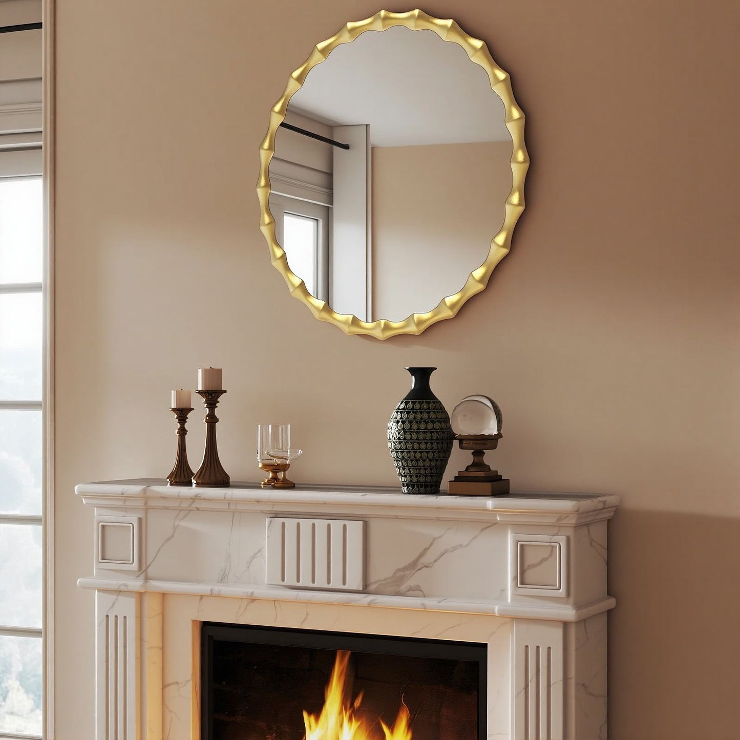 Solid wood mirror in gold finish