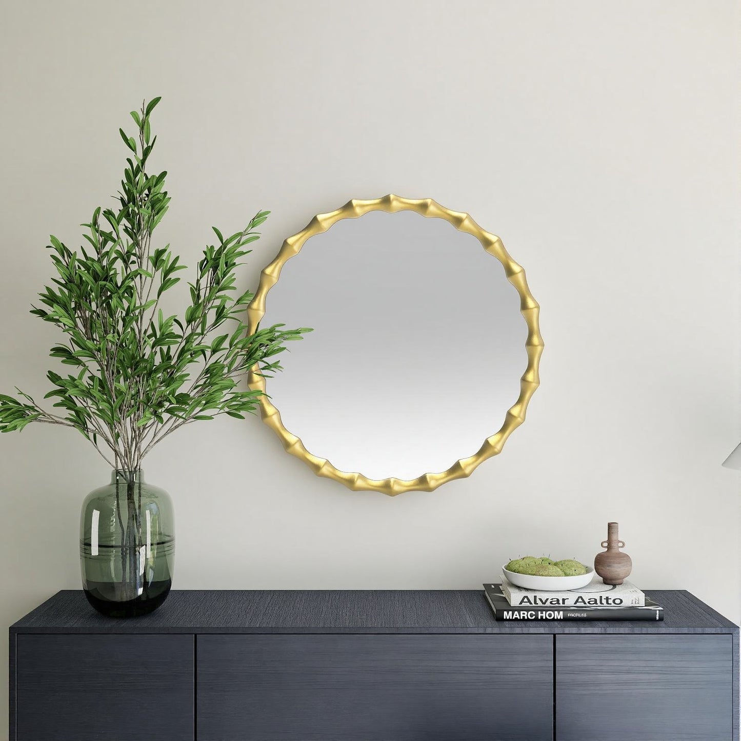 Solid wood mirror in gold finish