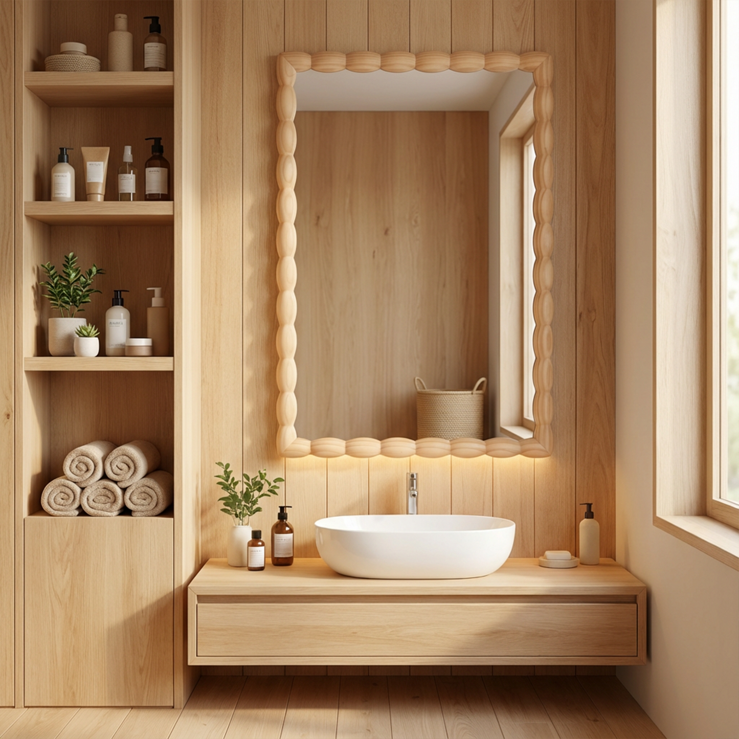 Solid Wood Decorative Mirror in Natural color