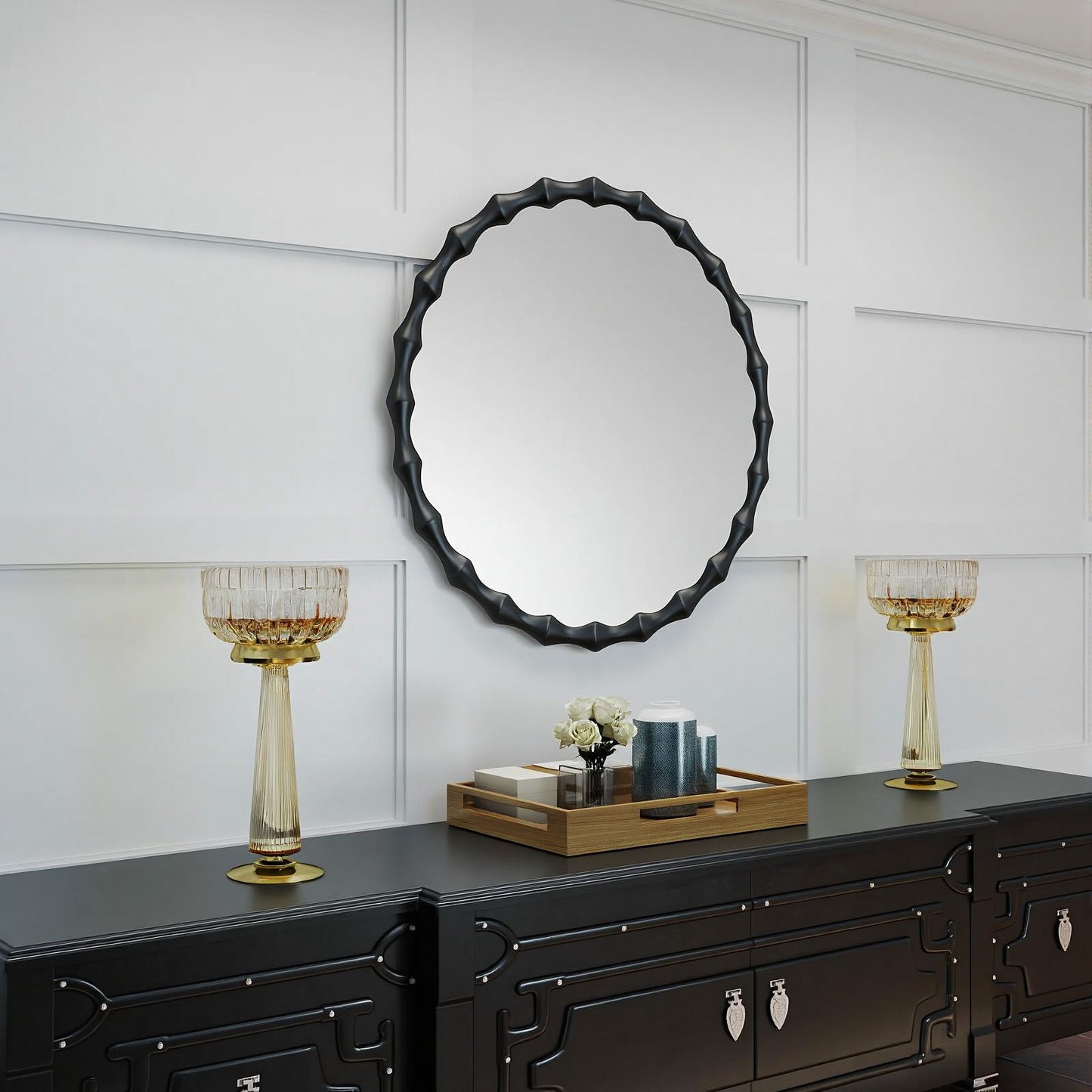 Solid wood mirror in black finish