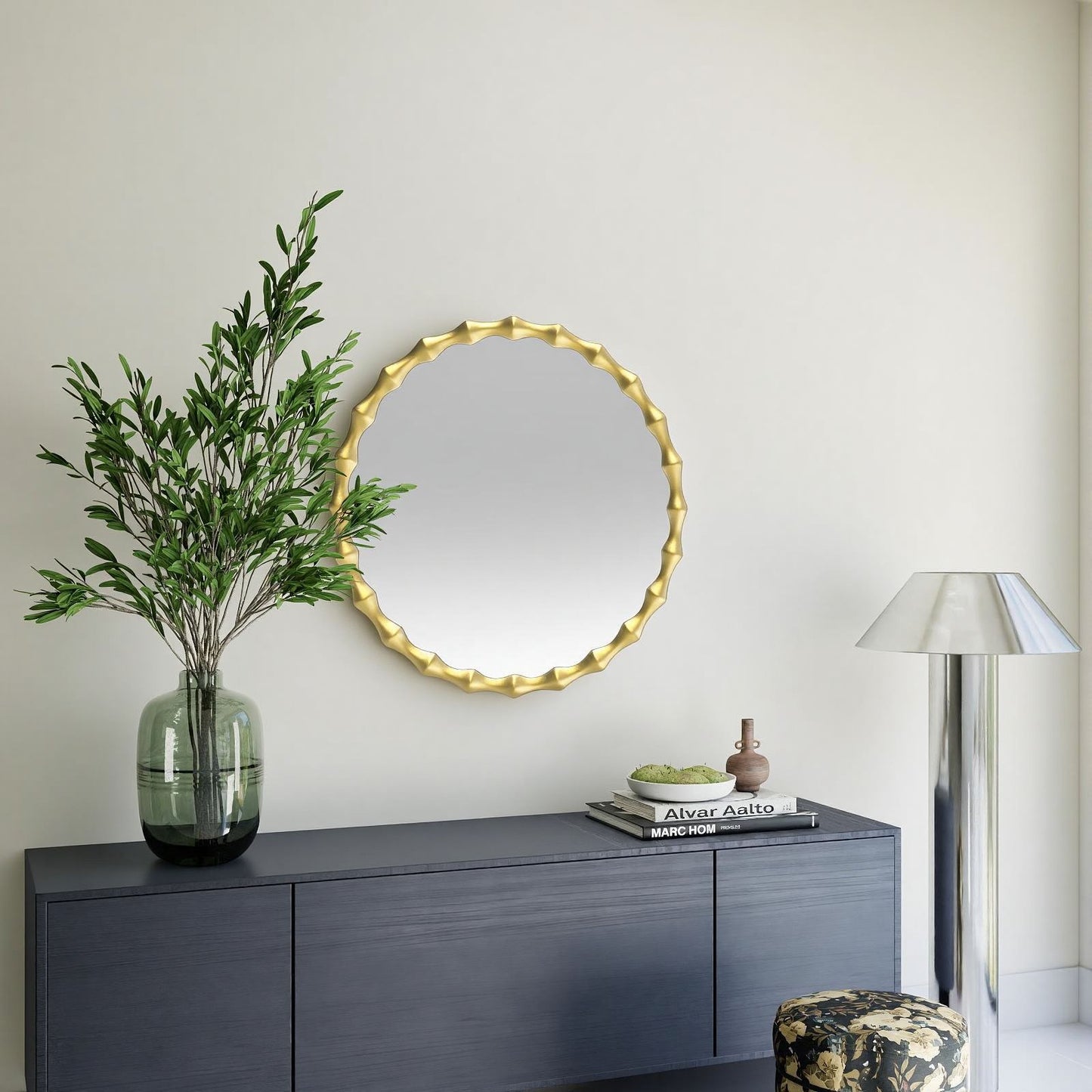 Solid wood mirror in gold finish