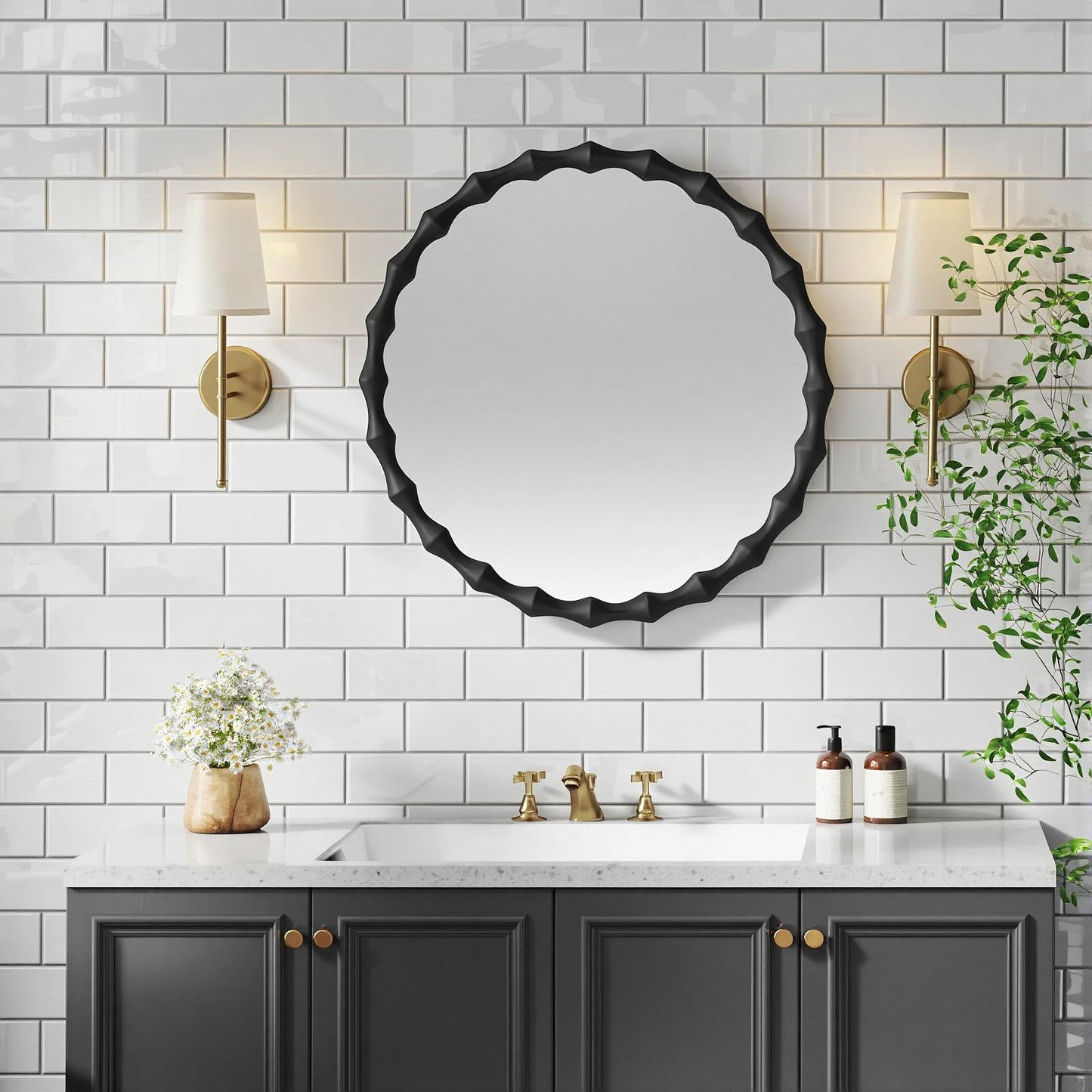 Solid wood mirror in black finish