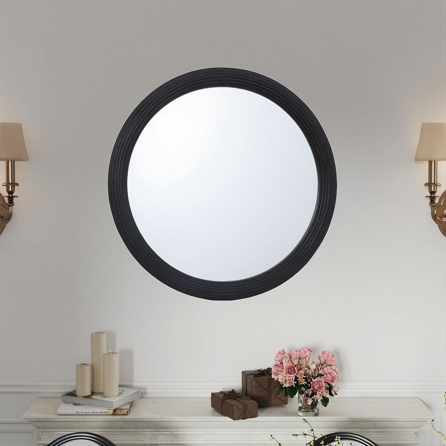 Solid wood mirror in black