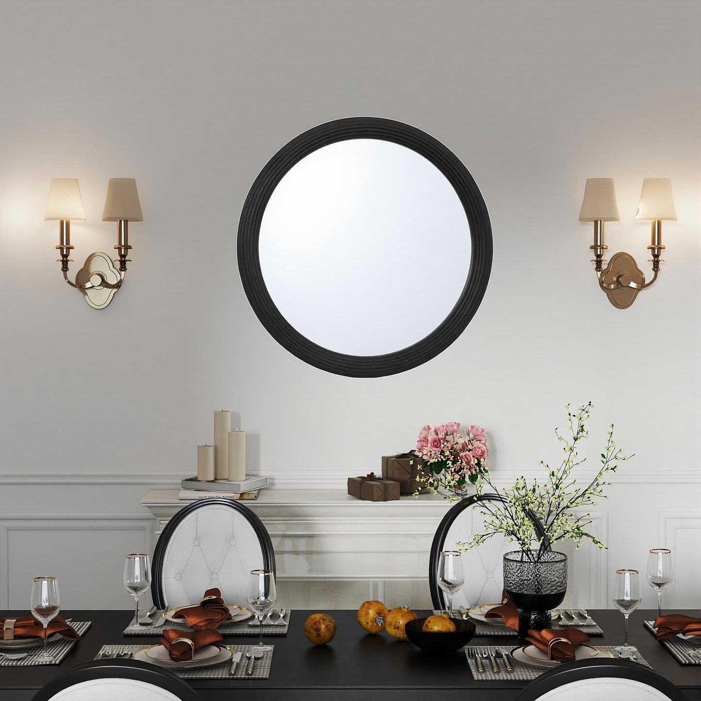 Solid wood mirror in black