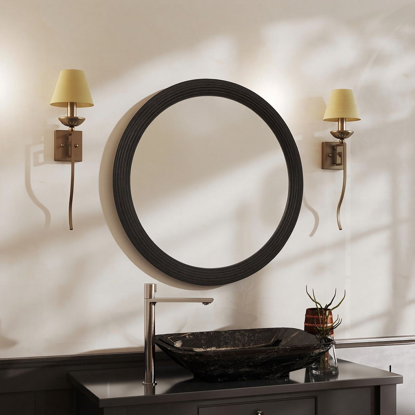 Solid wood mirror in black
