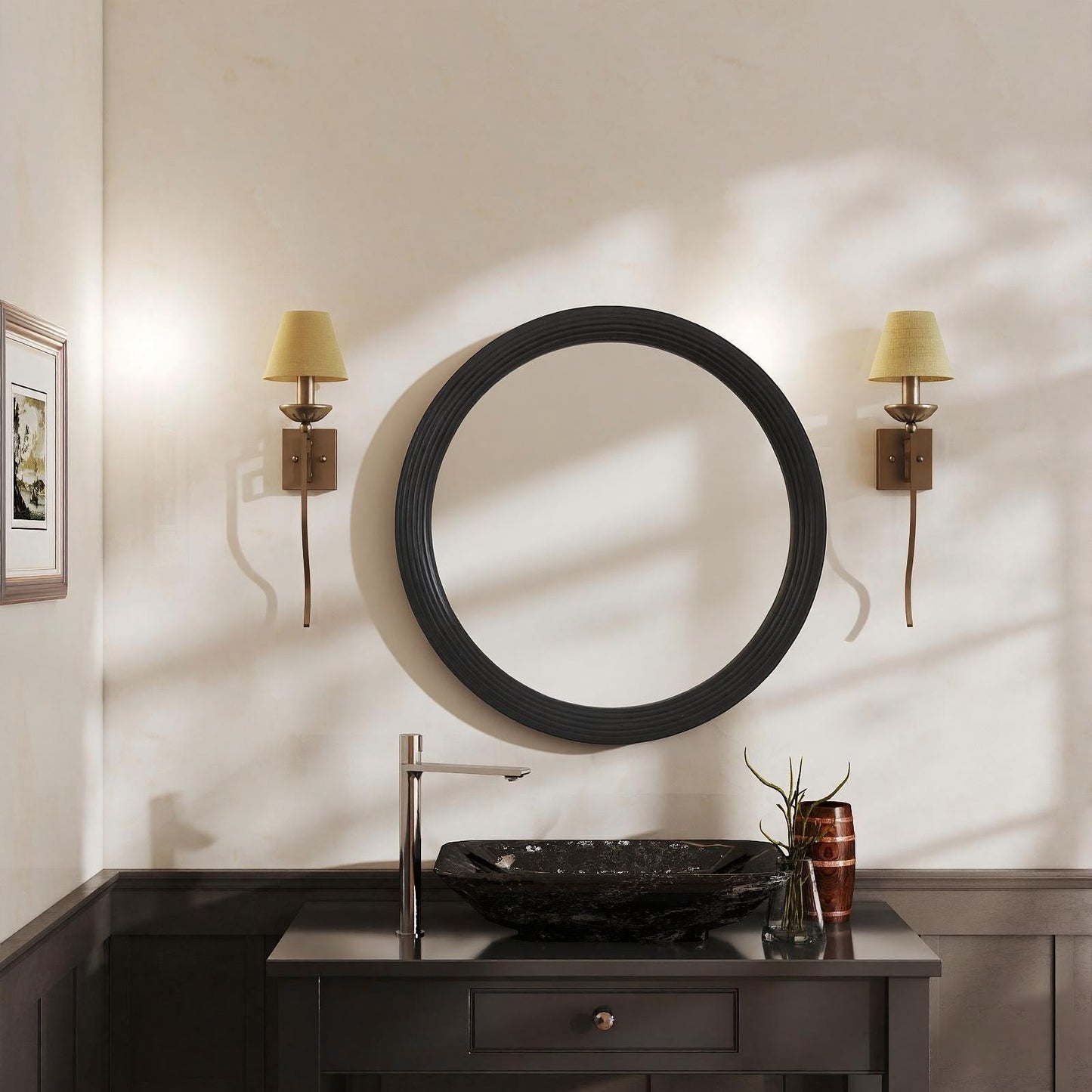 Solid wood mirror in black
