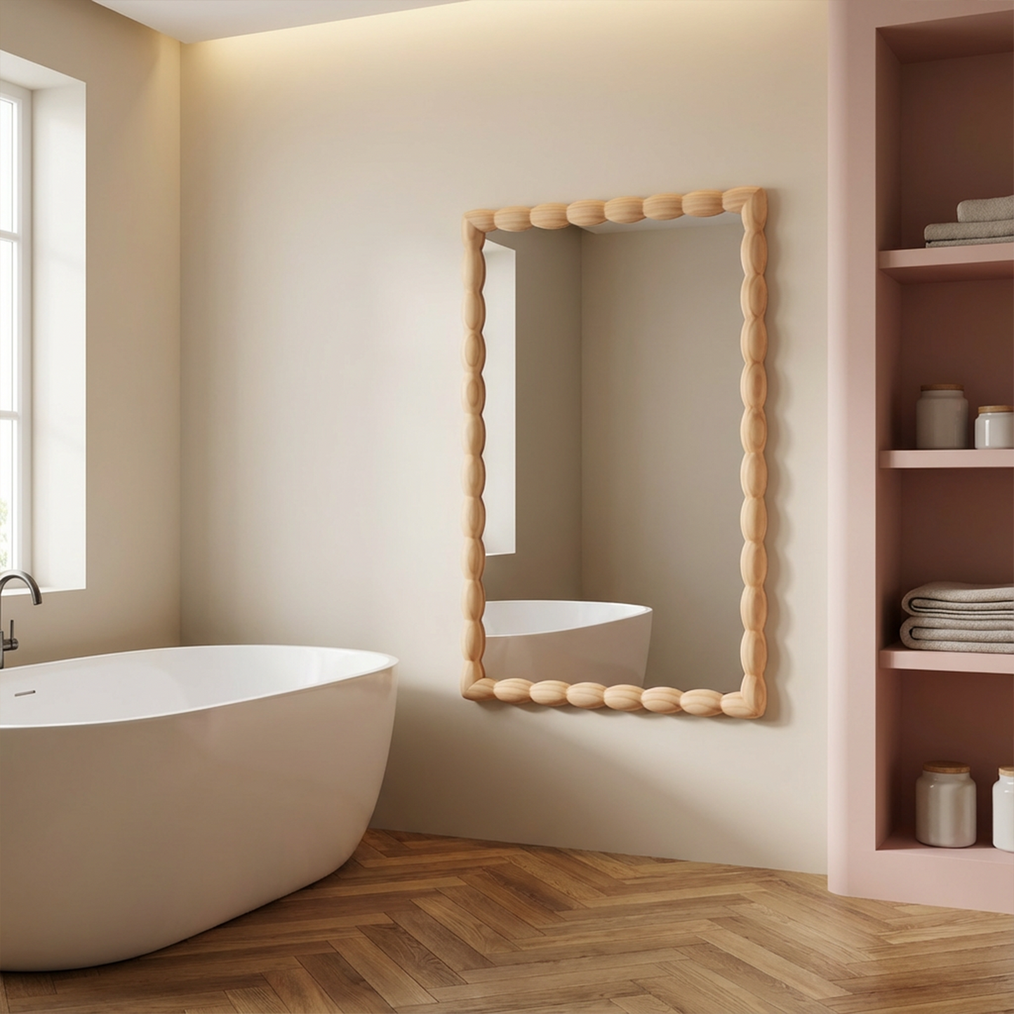 Solid Wood Decorative Mirror in Natural color