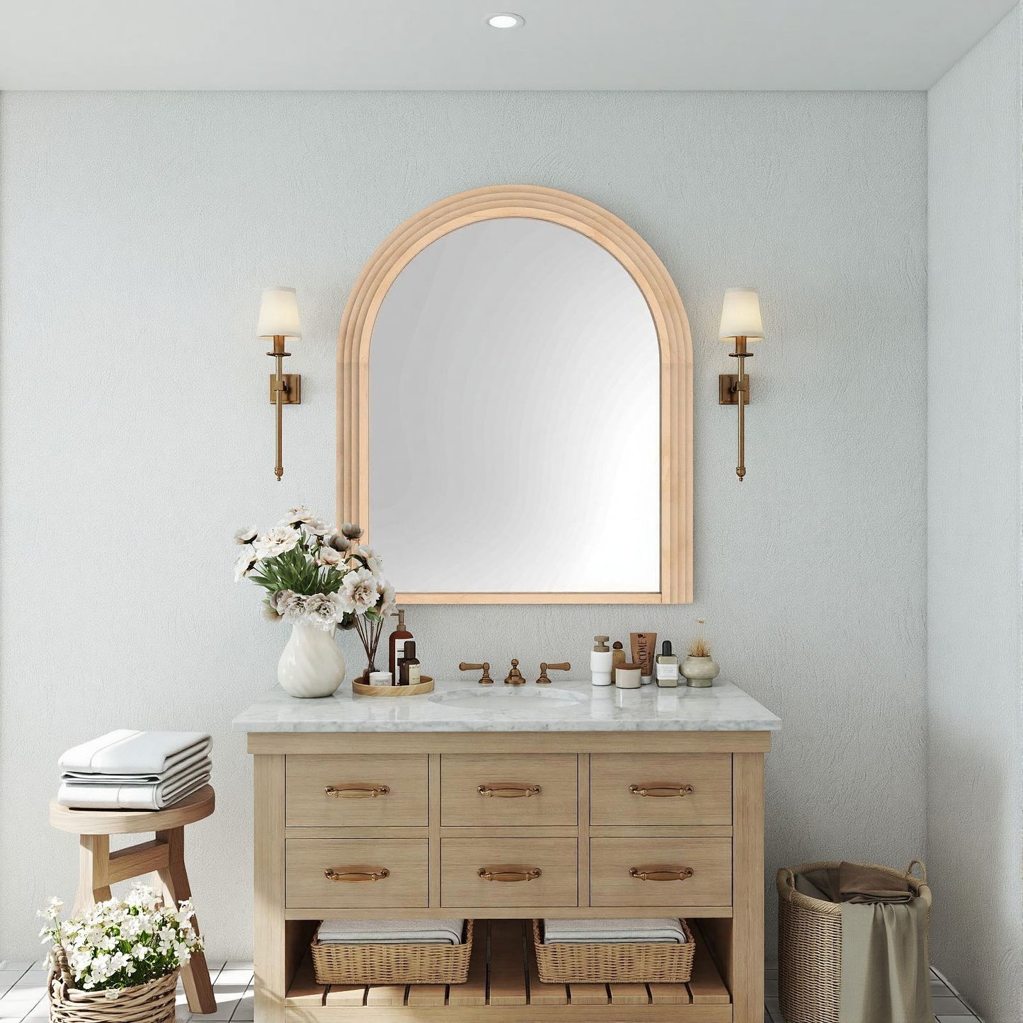 Solid wood mirror with arched shape