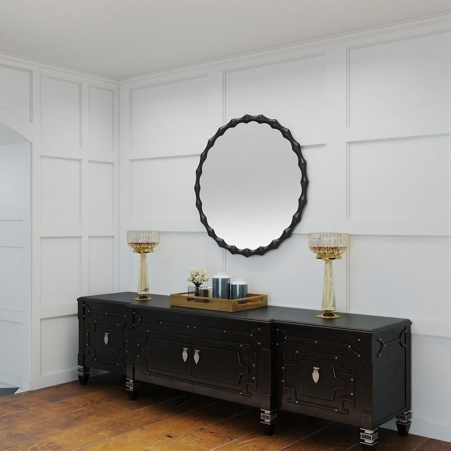 Solid wood mirror in black finish