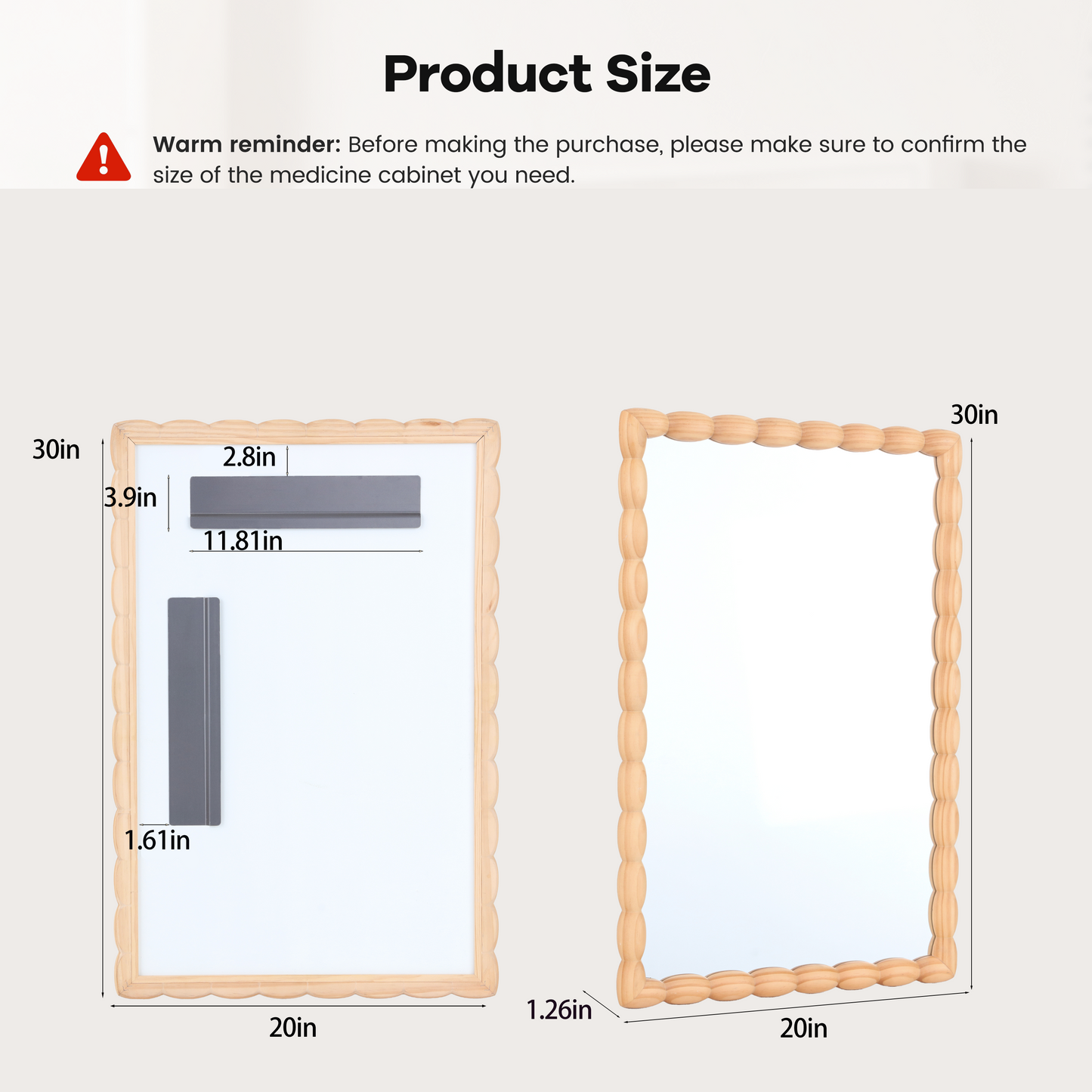 Solid Wood Decorative Mirror in Natural color