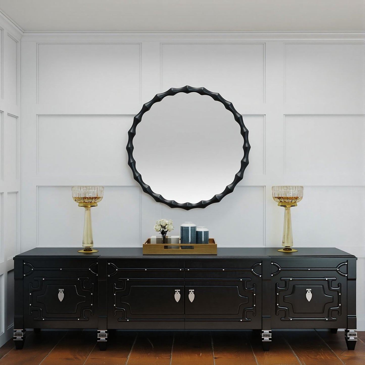 Solid wood mirror in black finish