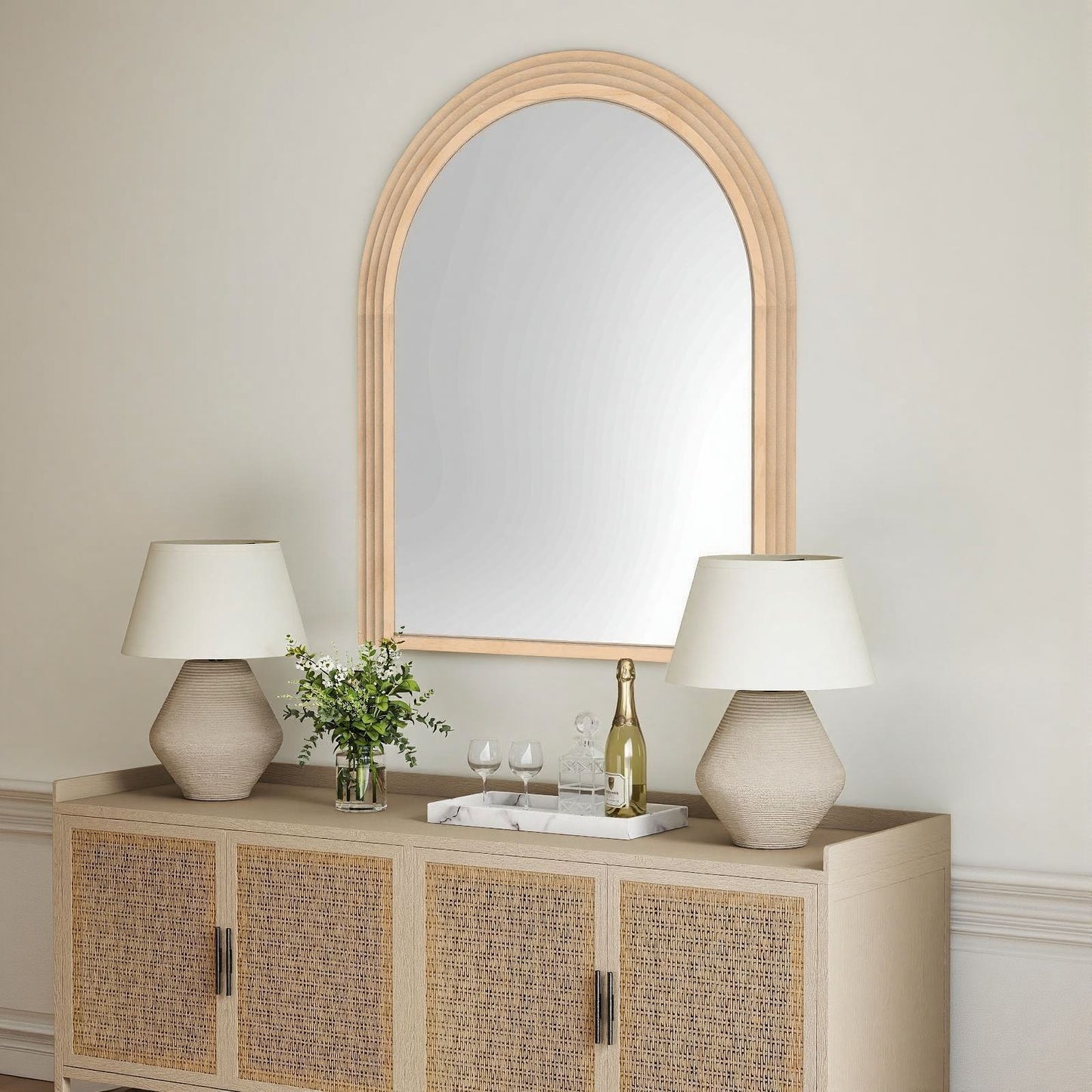 Solid wood mirror with arched shape