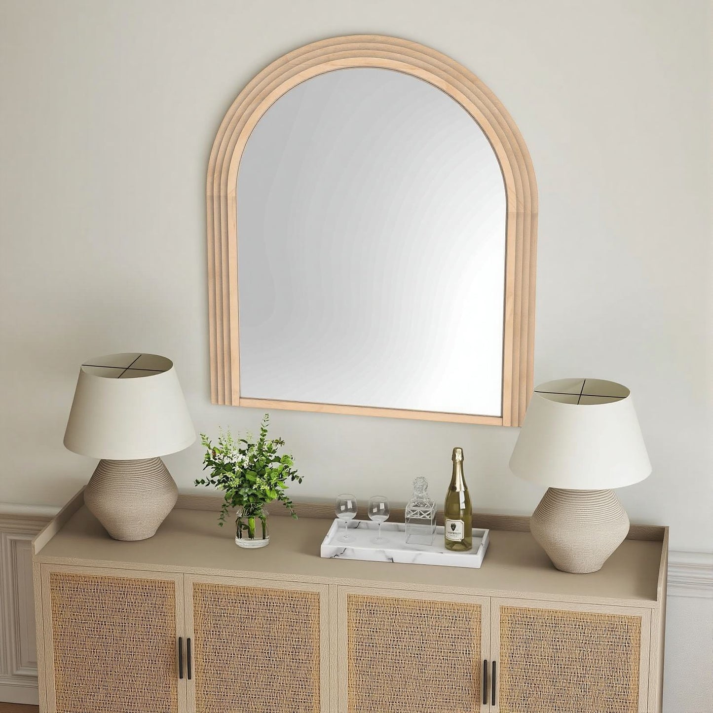 Solid wood mirror with arched shape