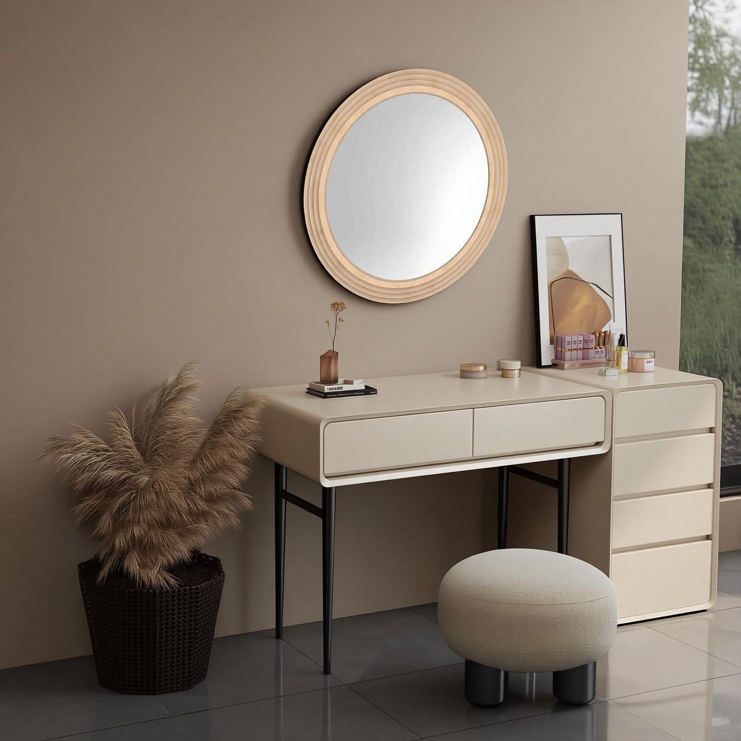 Round solid wood mirror
