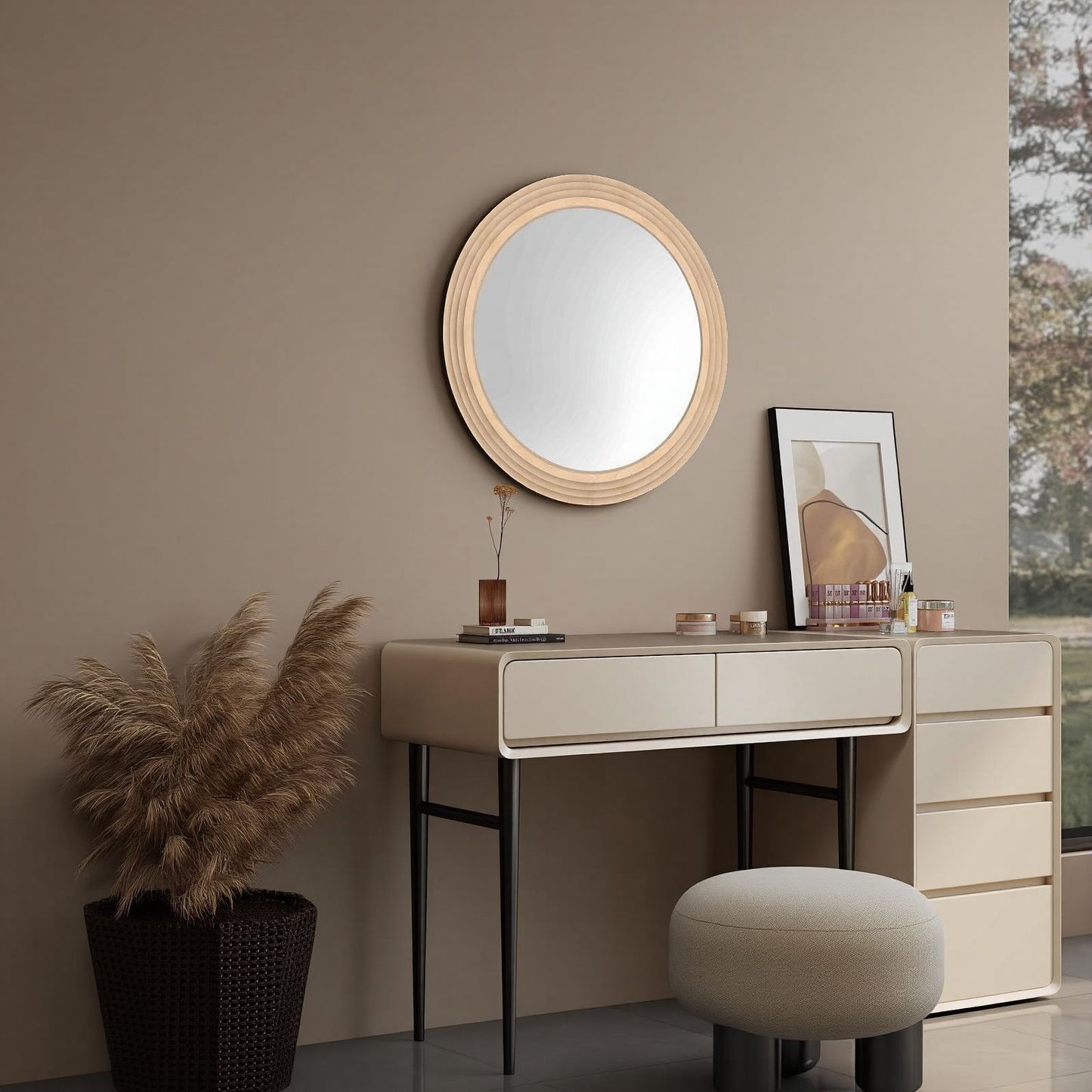 Round solid wood mirror