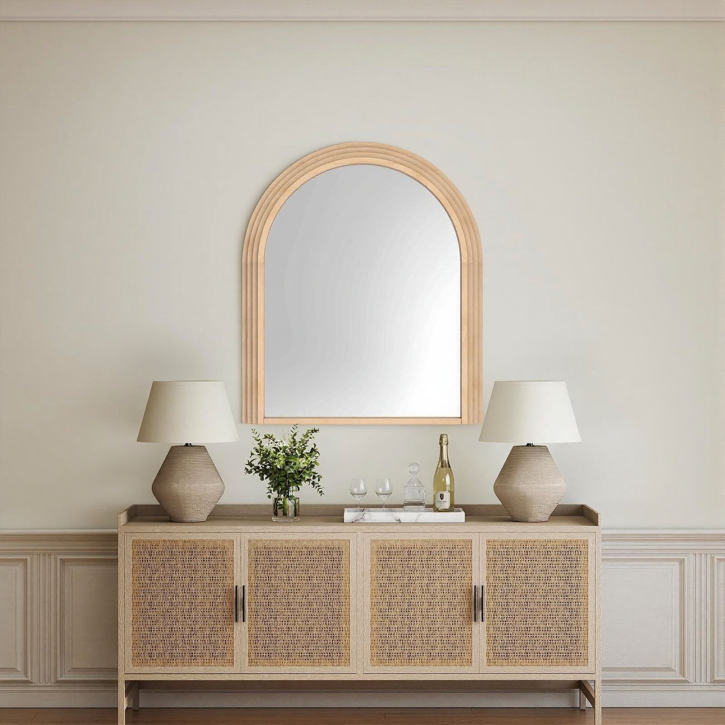 Solid wood mirror with arched shape
