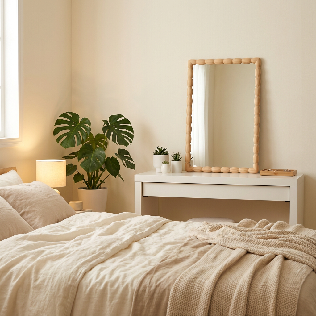 Solid Wood Decorative Mirror in Natural color